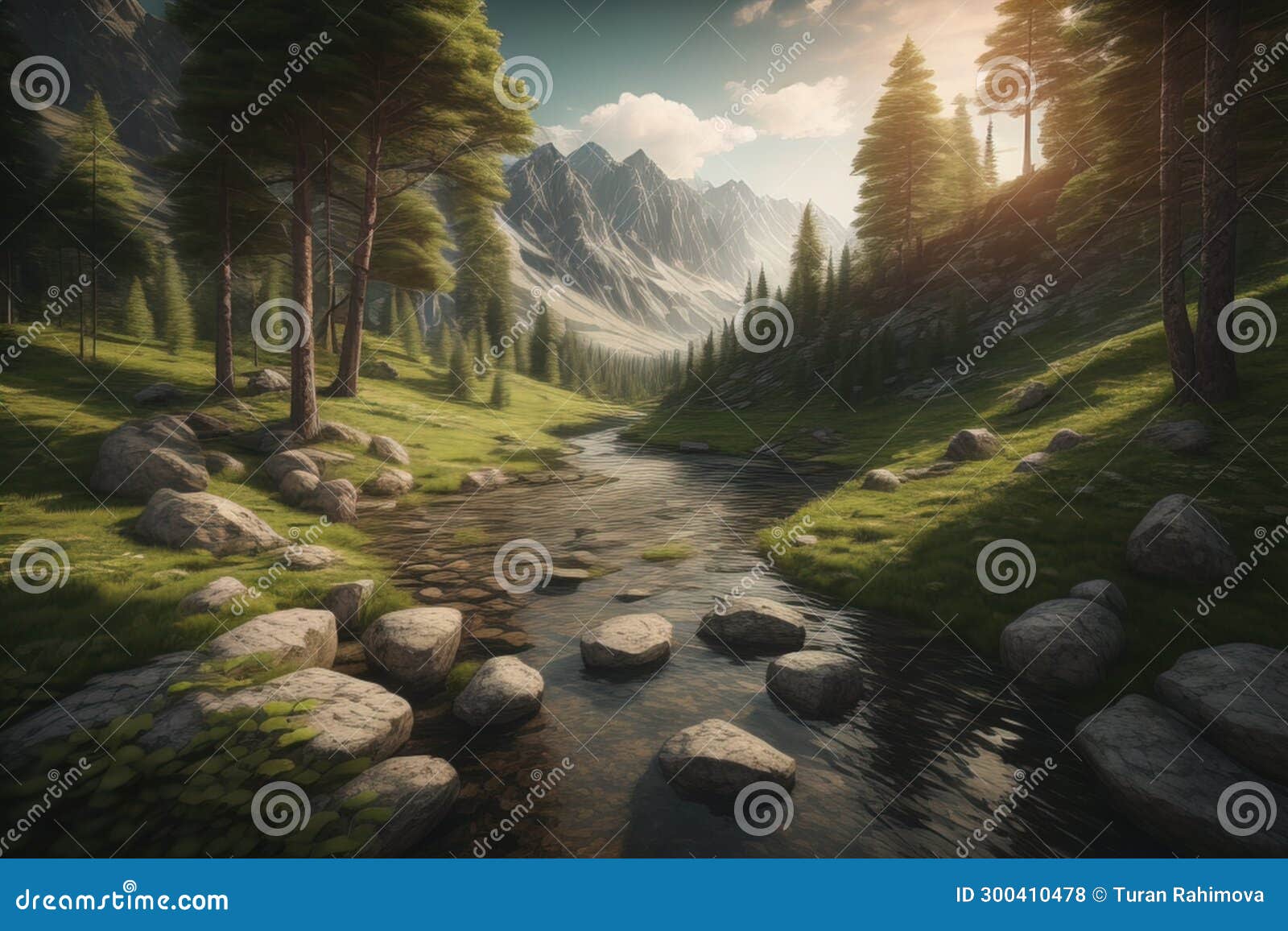 Landscape with a Mountain River in the Forest. Generative Ai Stock ...