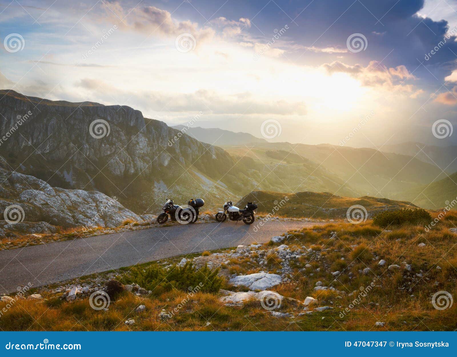 landscape with mountain road and two motorbikes