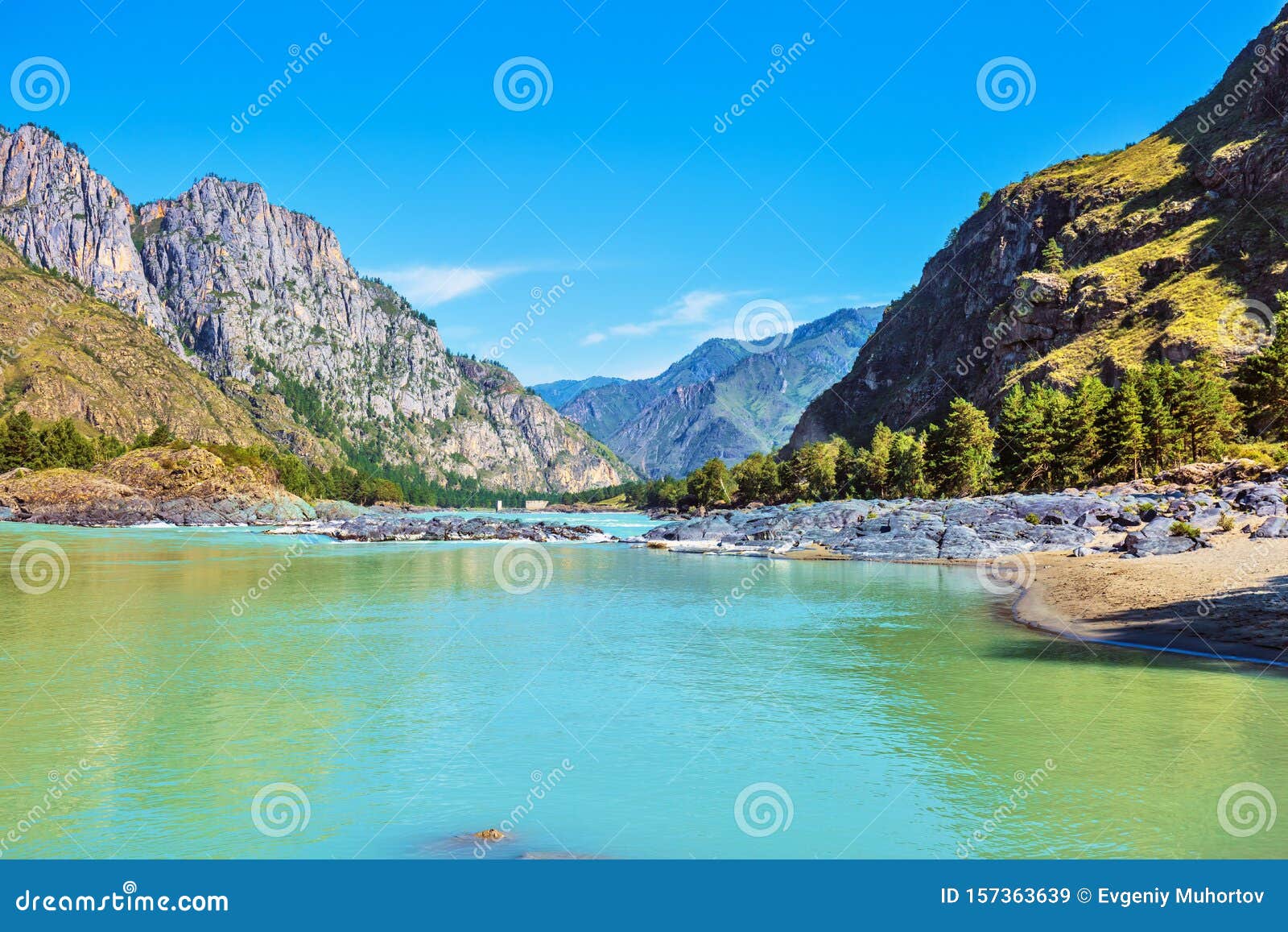 Landscape With Mountains And River Gorny Altai Siberia Russia Stock