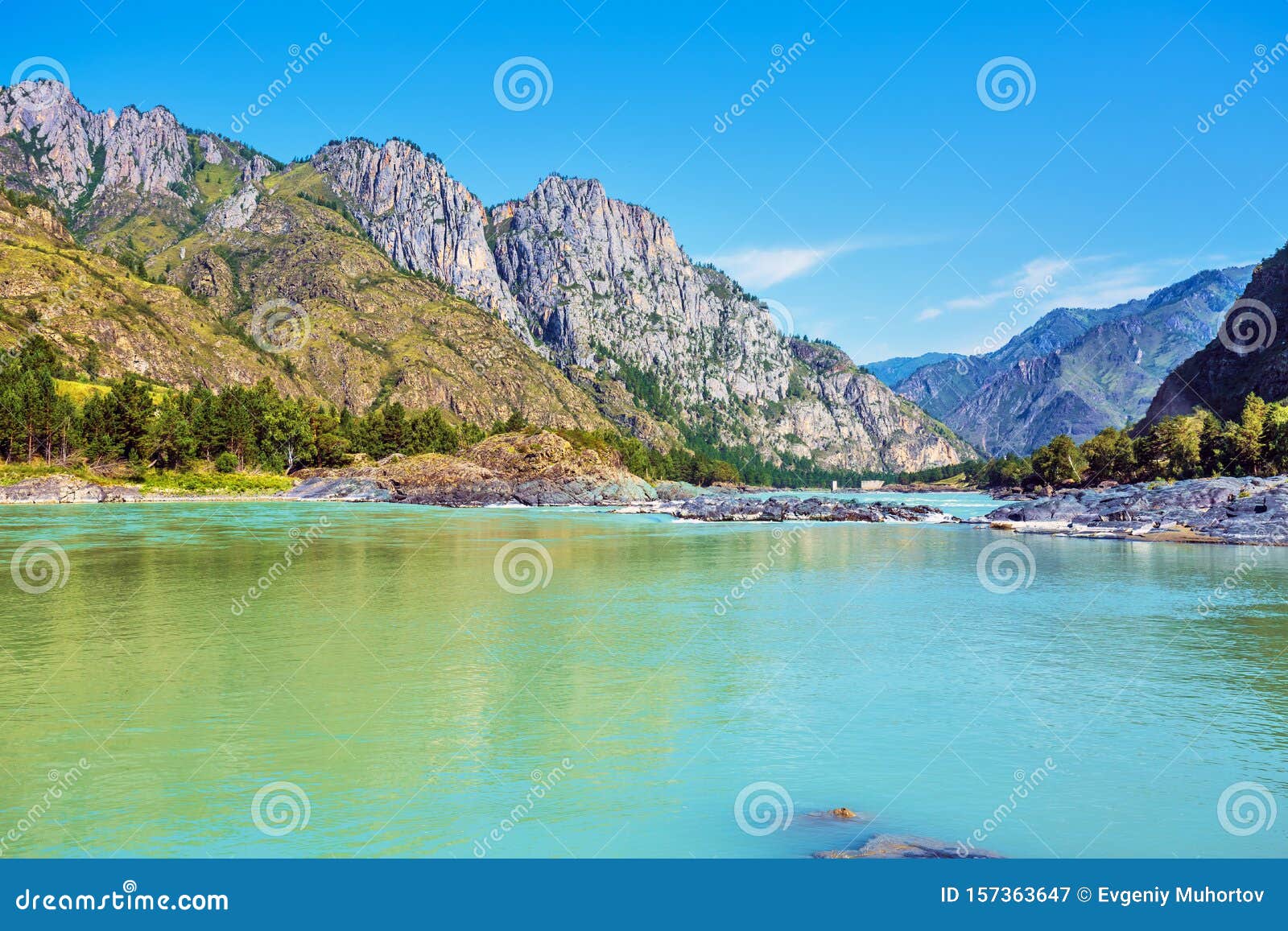 Landscape With Mountains And River Gorny Altai Siberia Russia Stock