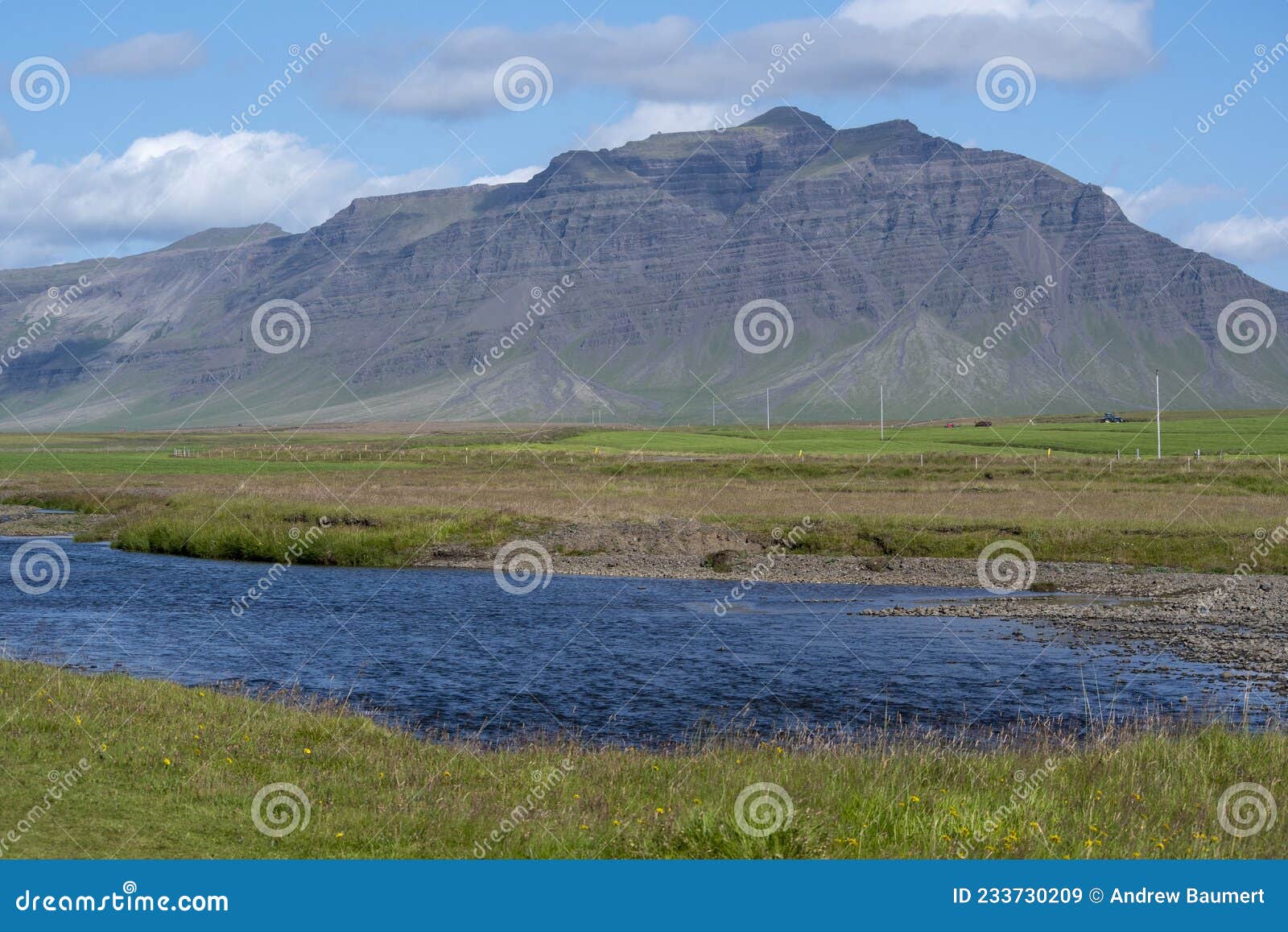 landscape of mountains and river in snaefellsnes peninsula south iceland