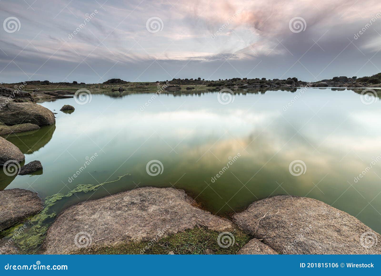 landscape in the natural area of barruecos. malpartida de caceres. estremadura. spain.