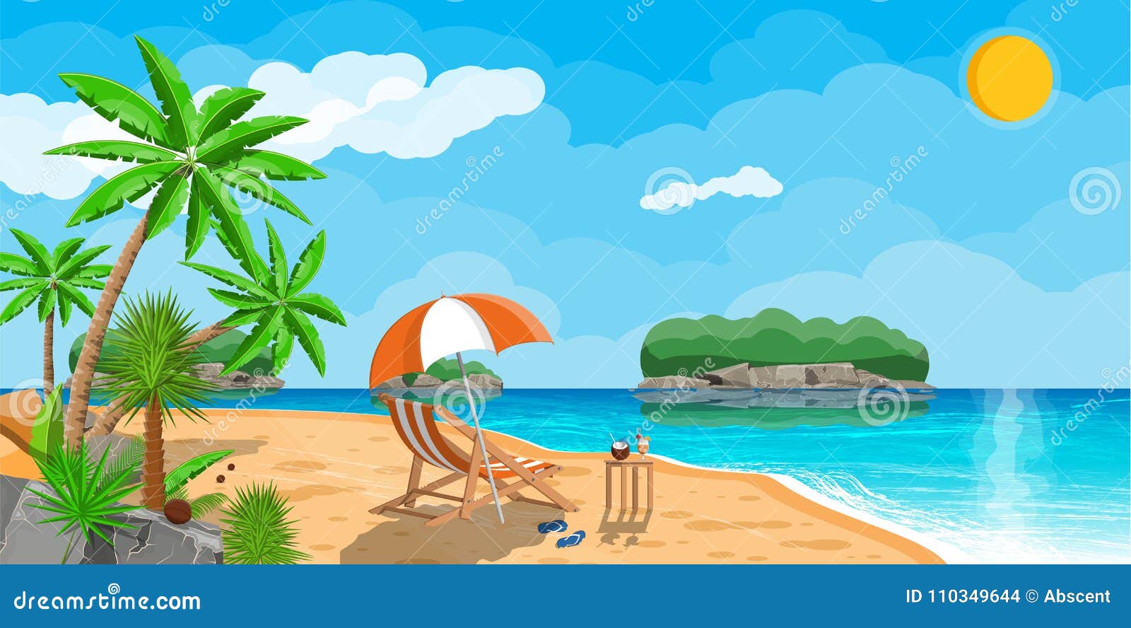 Landscape Of Palm Tree On Beach Stock Vector - Illustration of nature ...