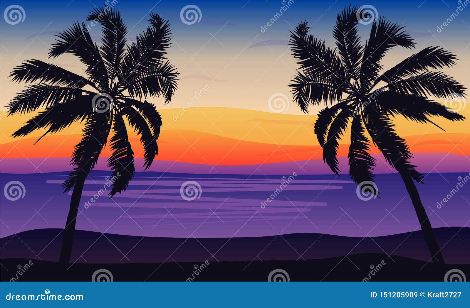 Landscape of Palm Trees Against the Sea in a Blue-pink Tone Stock ...