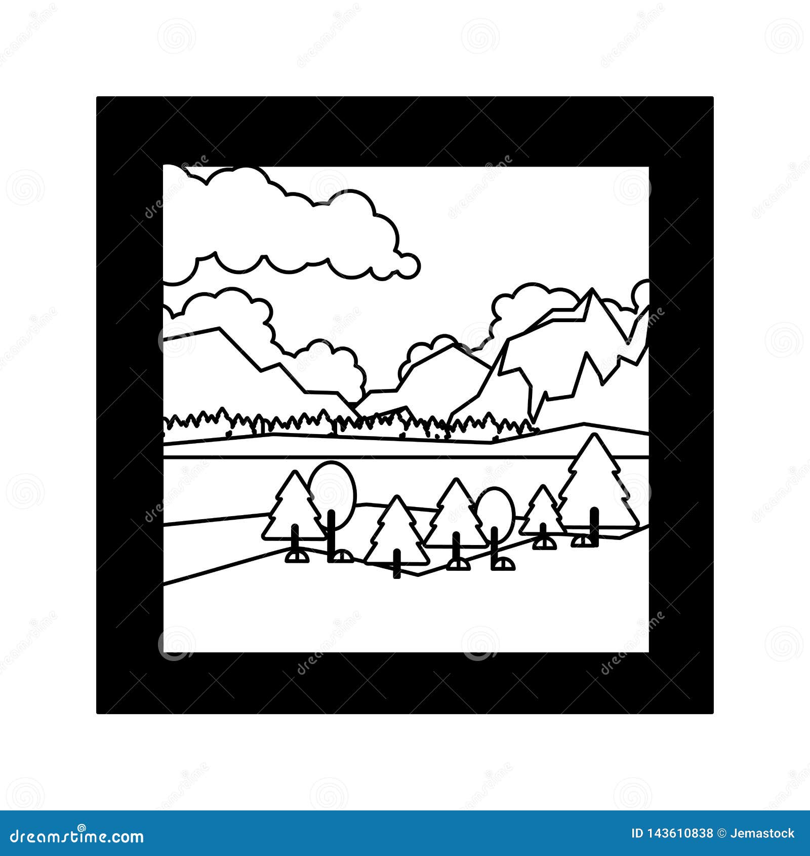Landscape Picture Isolated in Black and White Stock Vector