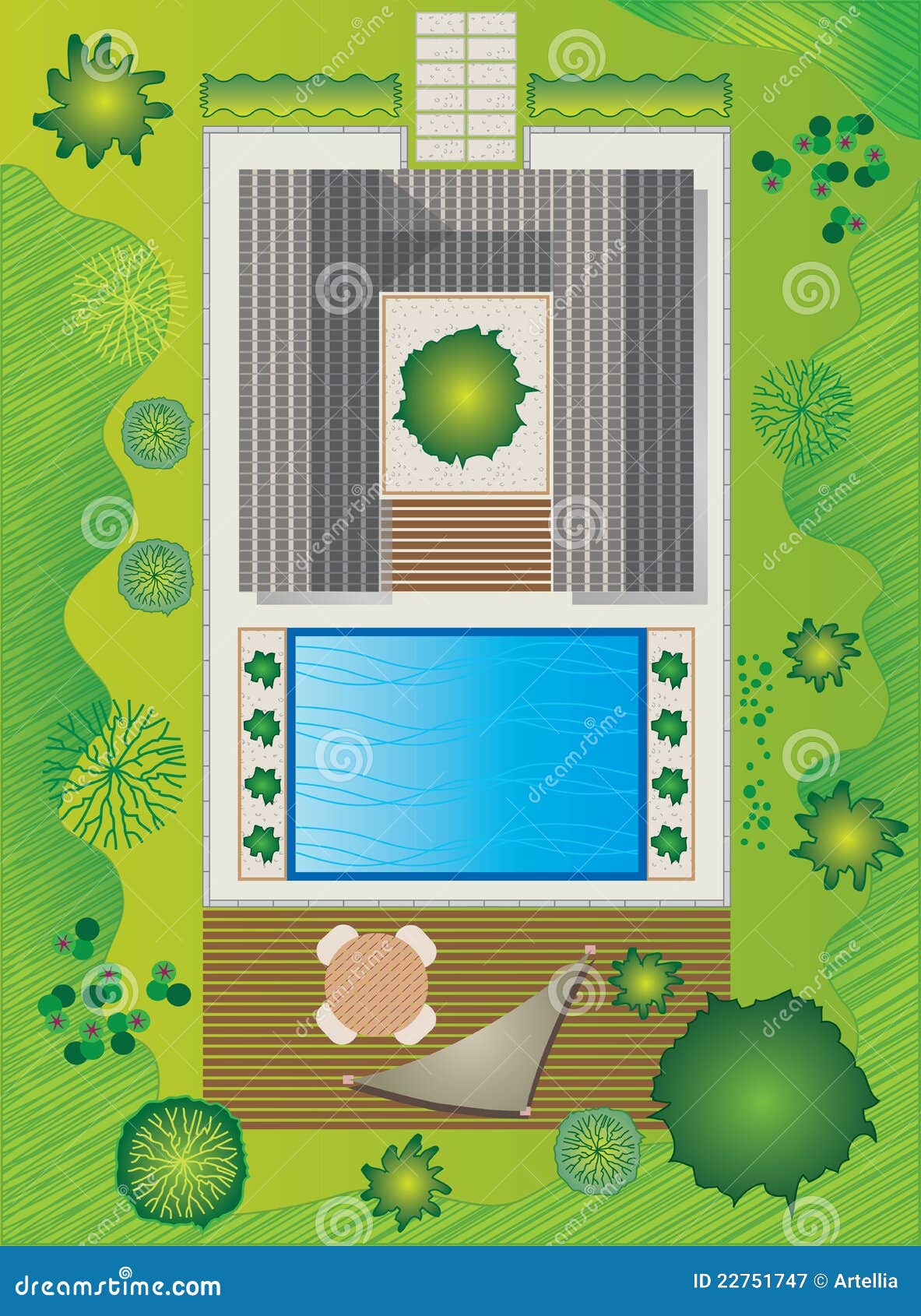 Landscape Plan With House And Pool Garden Design Stock Vector Landscape Plan With House And Pool Garden Design Stock Vector