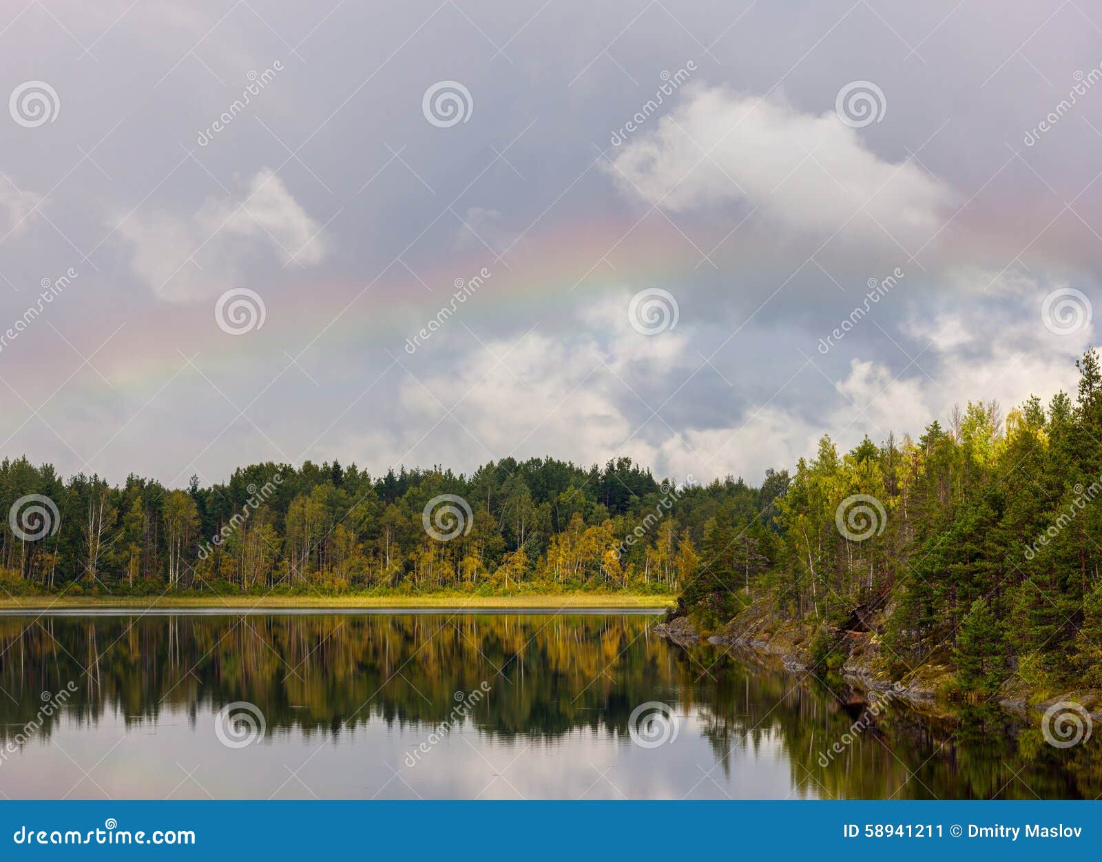 Landscape with rainbow stock image. Image of water, view 58941211