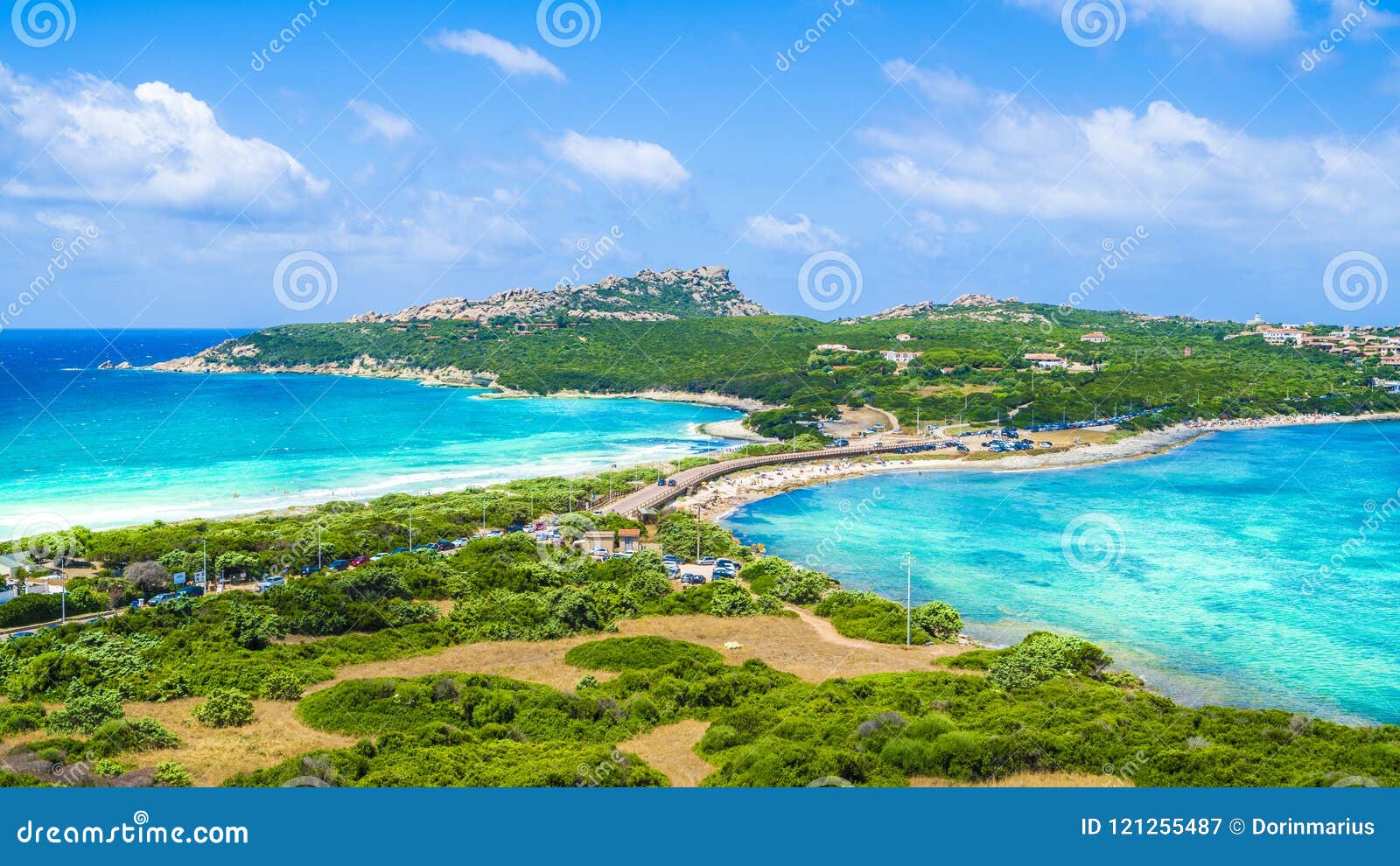 landscape with rena di levante and rena di ponente beach, capo testa, sardinia, italy
