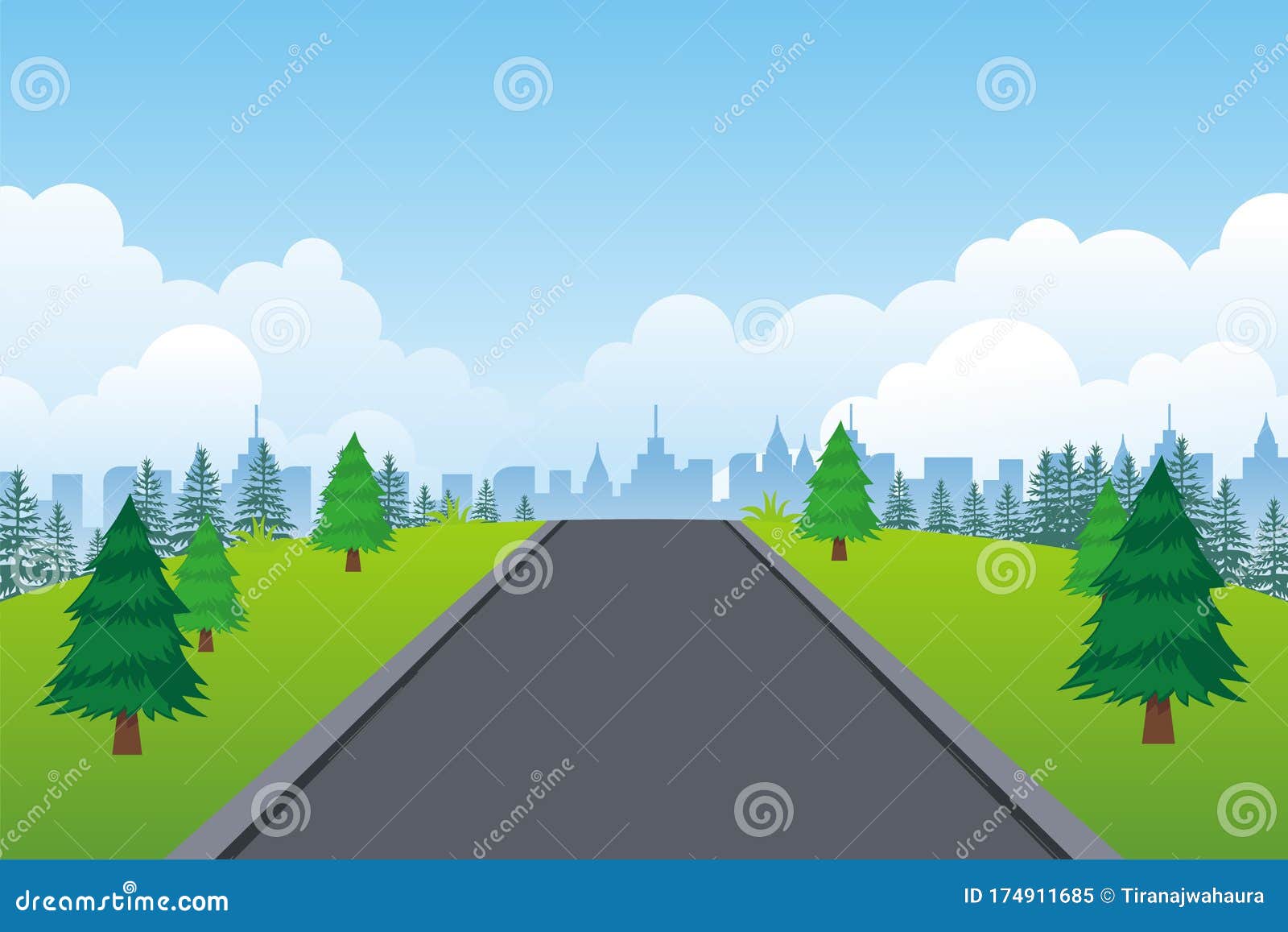 Landscape Road Vector Background, Flat Cartoon Natural Landscape ...