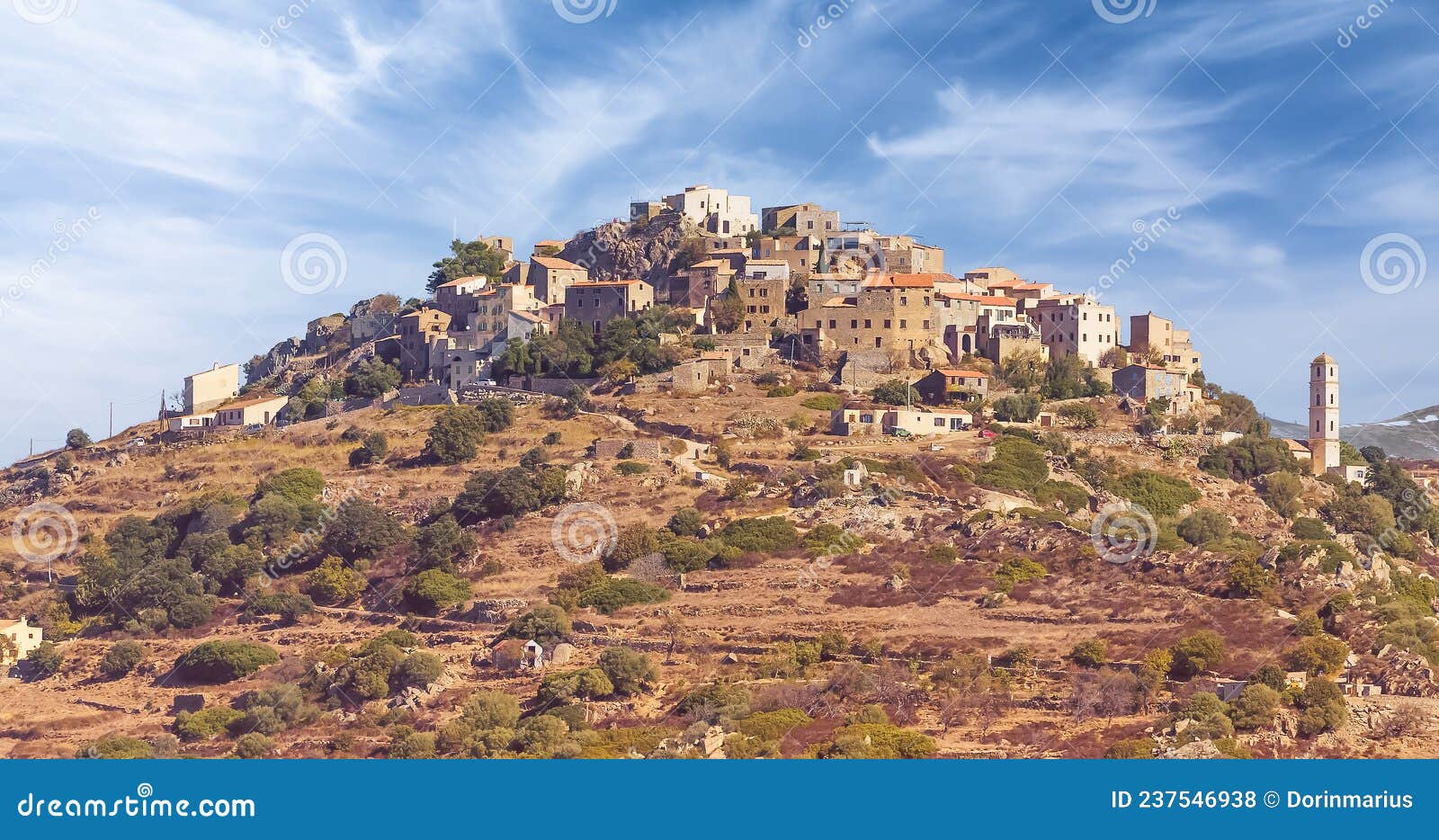 landscape with sant antonino village, corsica