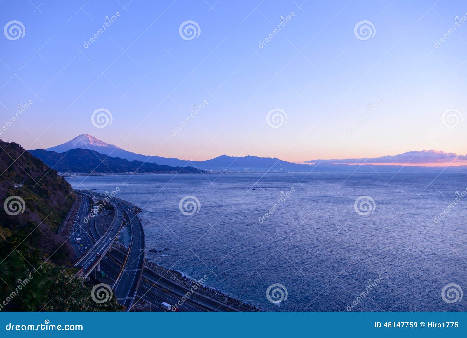 landscape of the satta pass at dawn in shizuoka, japan