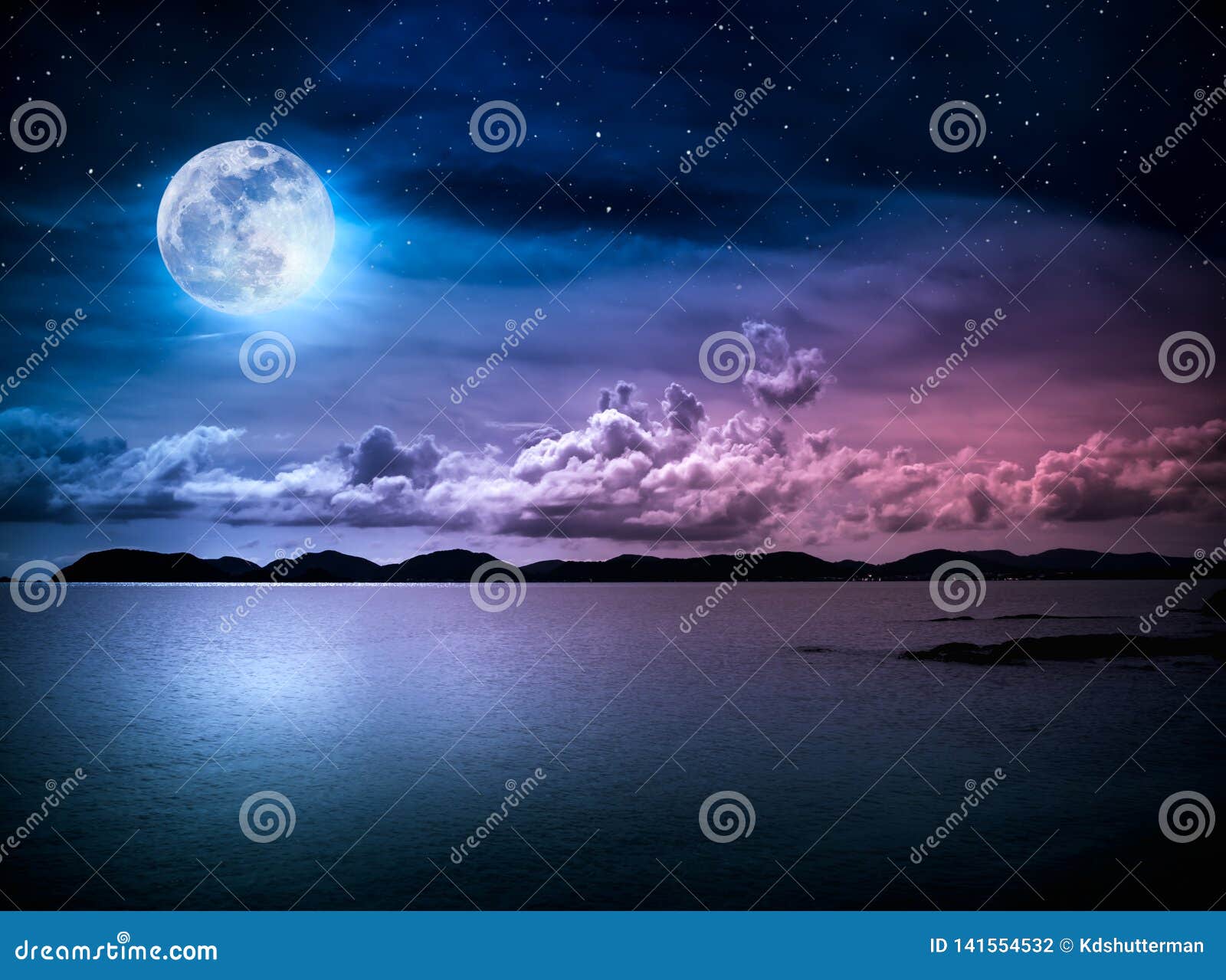 landscape of sky with full moon on seascape to night. serenity nature