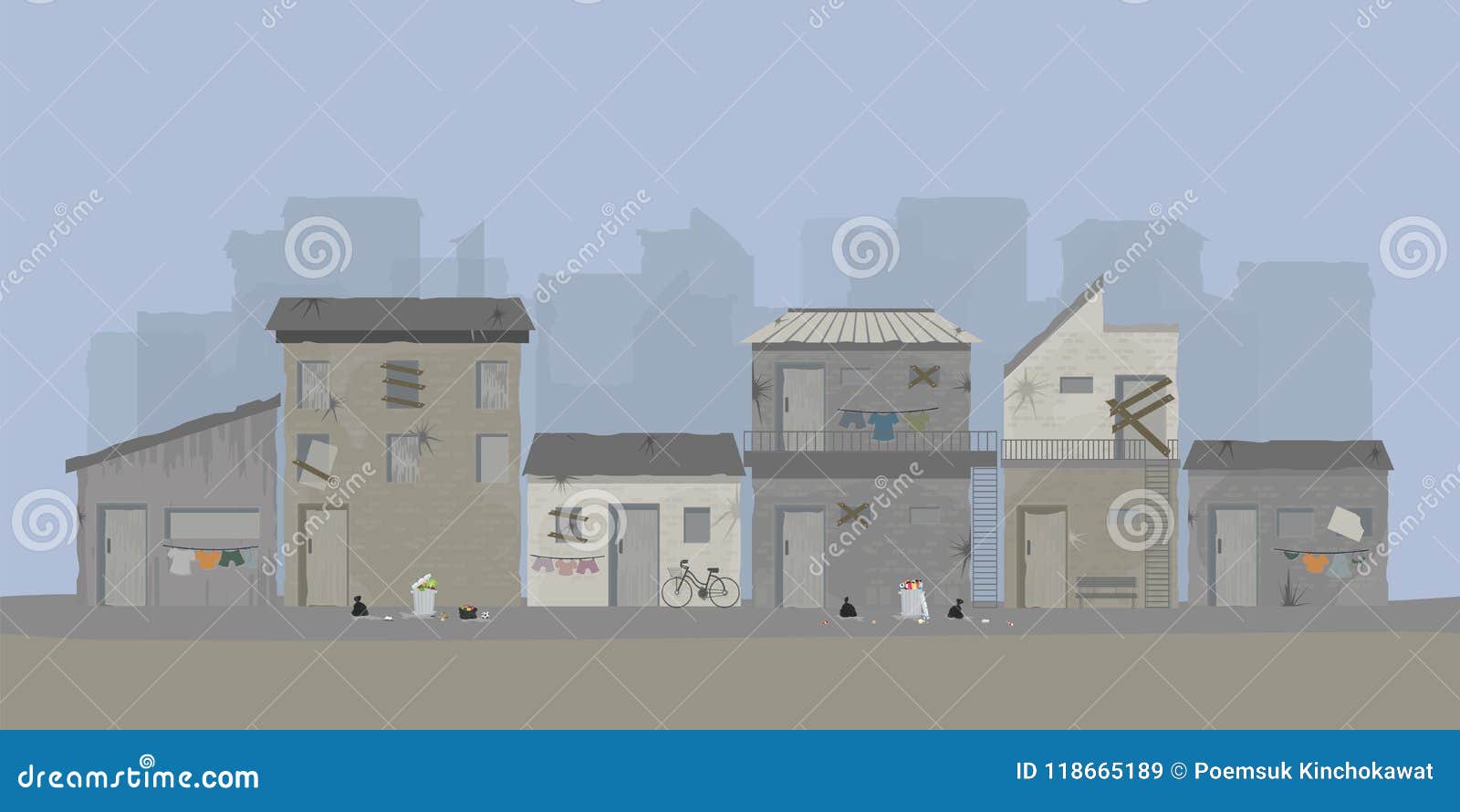 landscape of slum city or old town slum urban area.