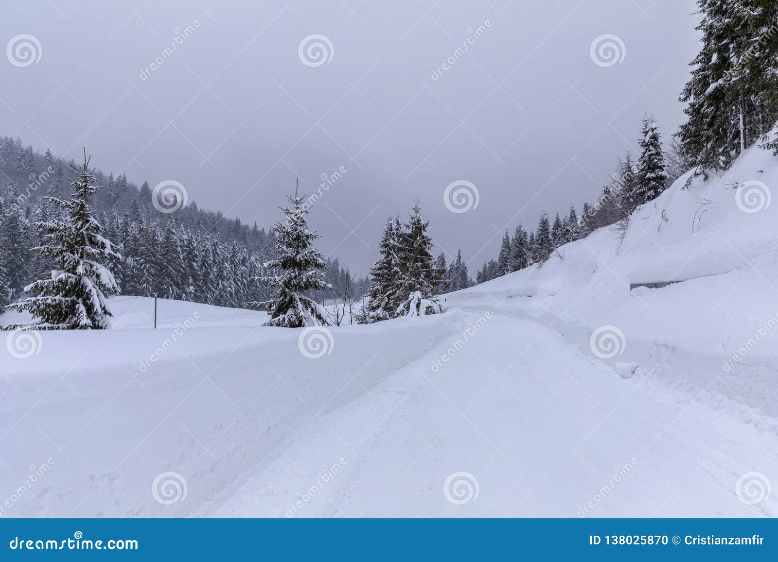 Landscape with Snowy Road in the Winter Stock Photo - Image of ridge ...