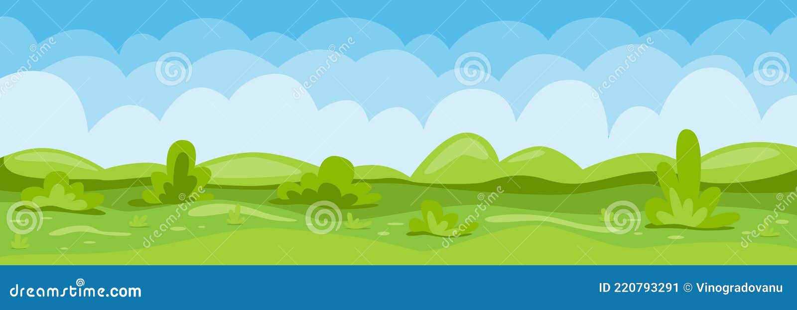 Landscape Summer Background With Cloudy Blue Skies Green Hills And