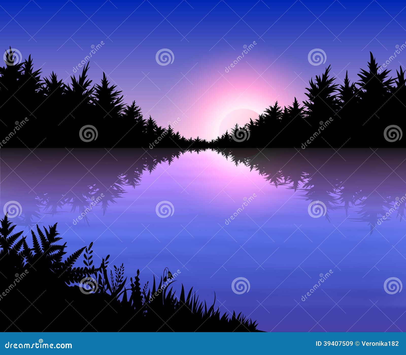 Landscape With Sunset Stock Vector Illustration Of River 39407509