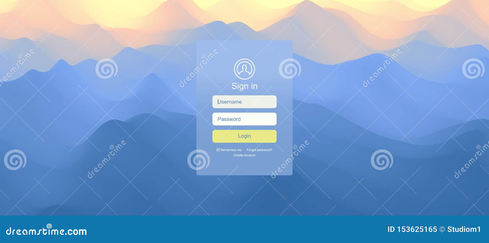 Landscape before Sunset. Sunrise. Login User Interface. Modern Screen