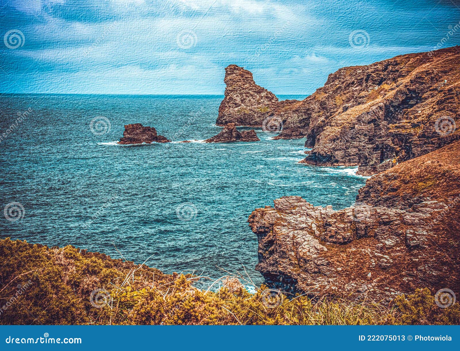 landscape in tintagel, cornwall, england.