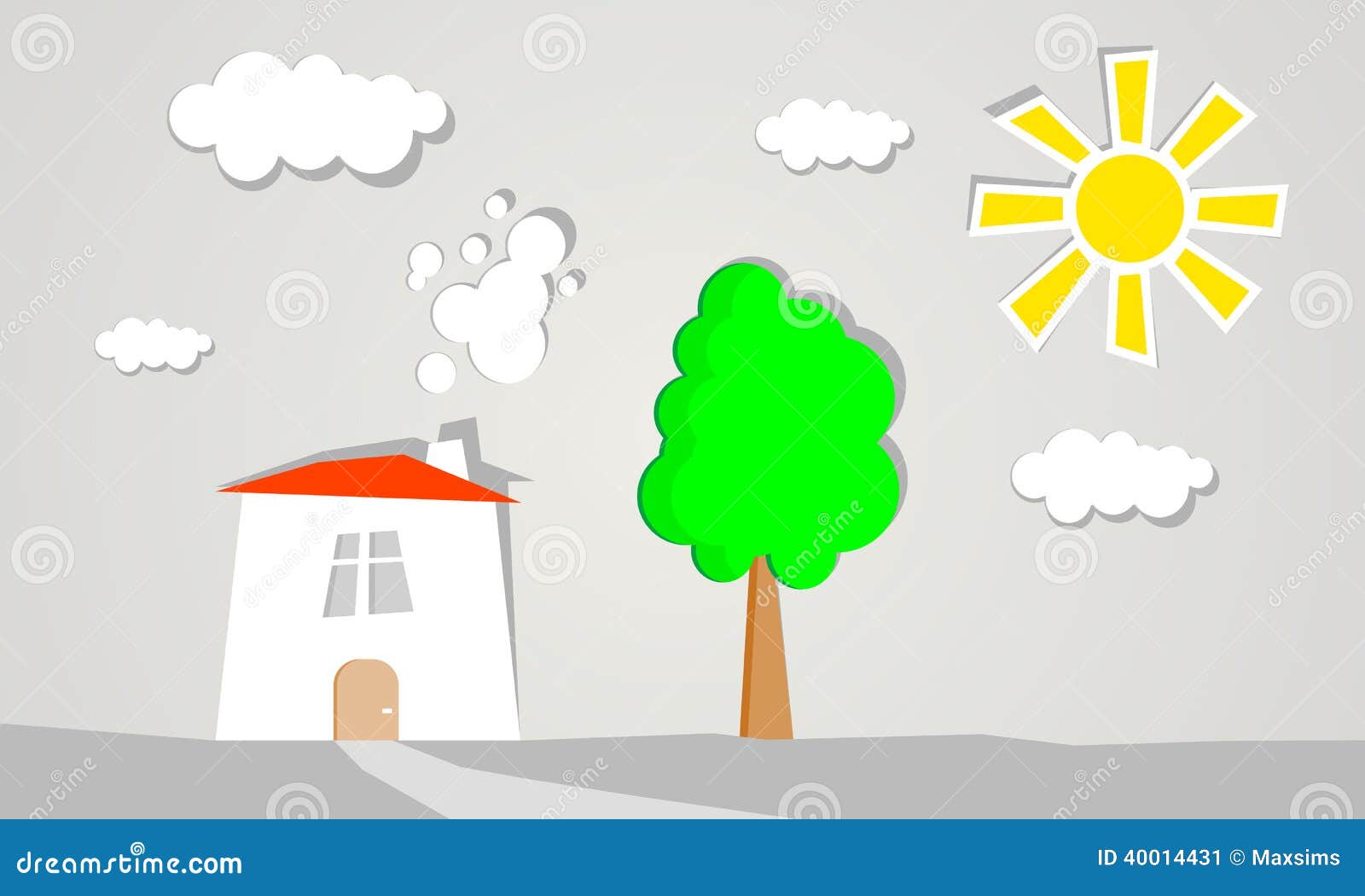 Landscape Tree House Sun Illustration Stock Vector Illustration of