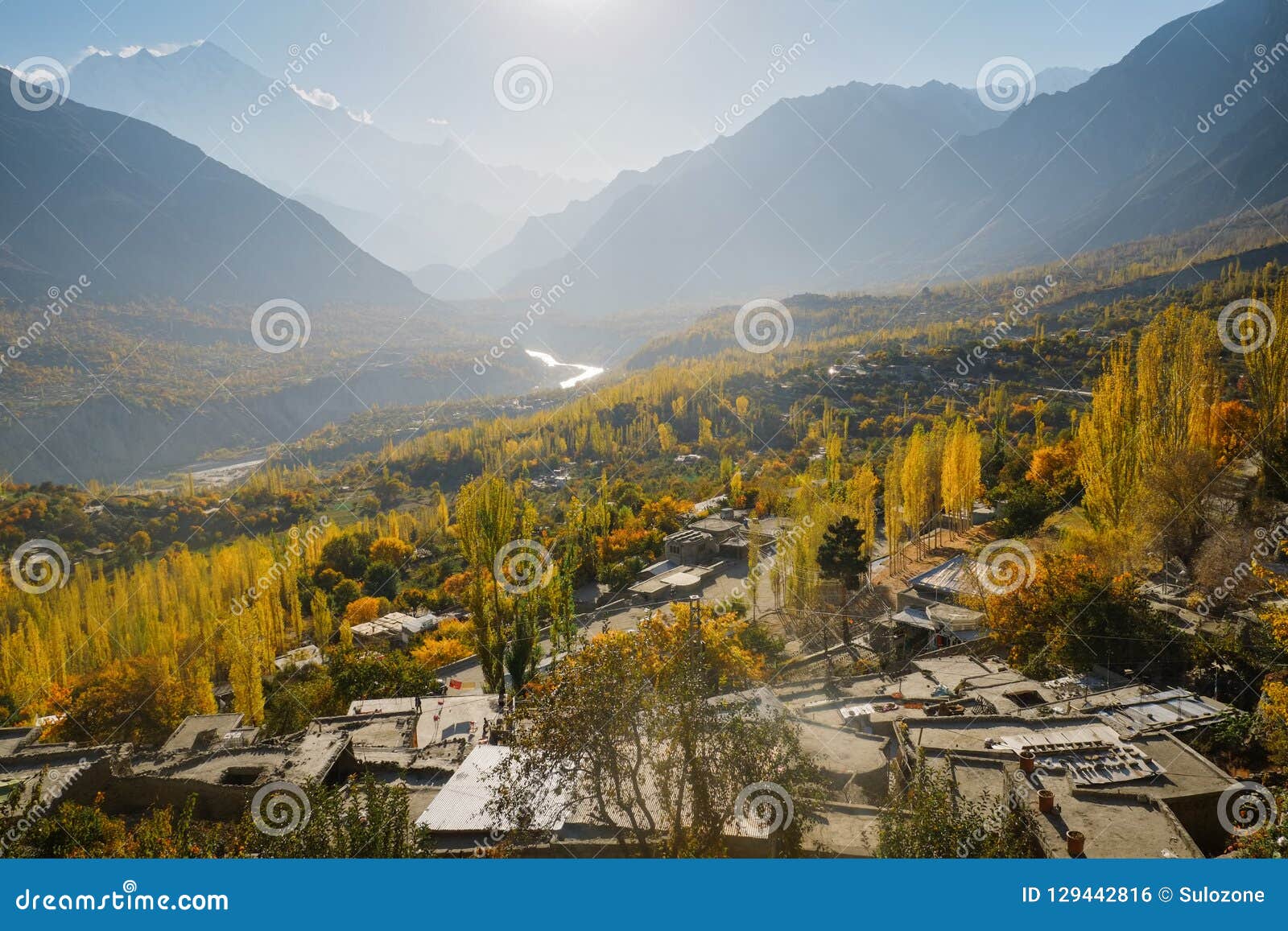 landscape view of autumn in hunza valley, gilgit-baltistan, pakistan.