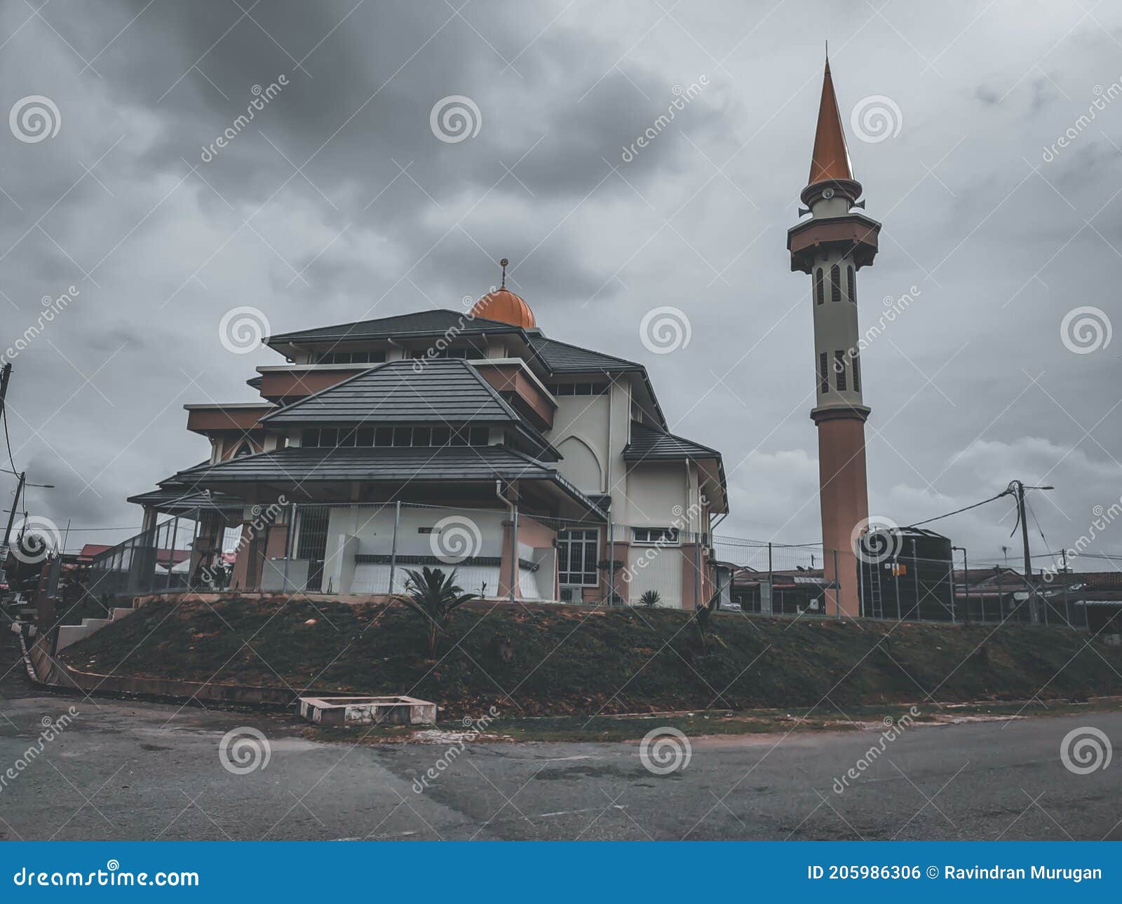 landscape view of mosque with dark mode preset