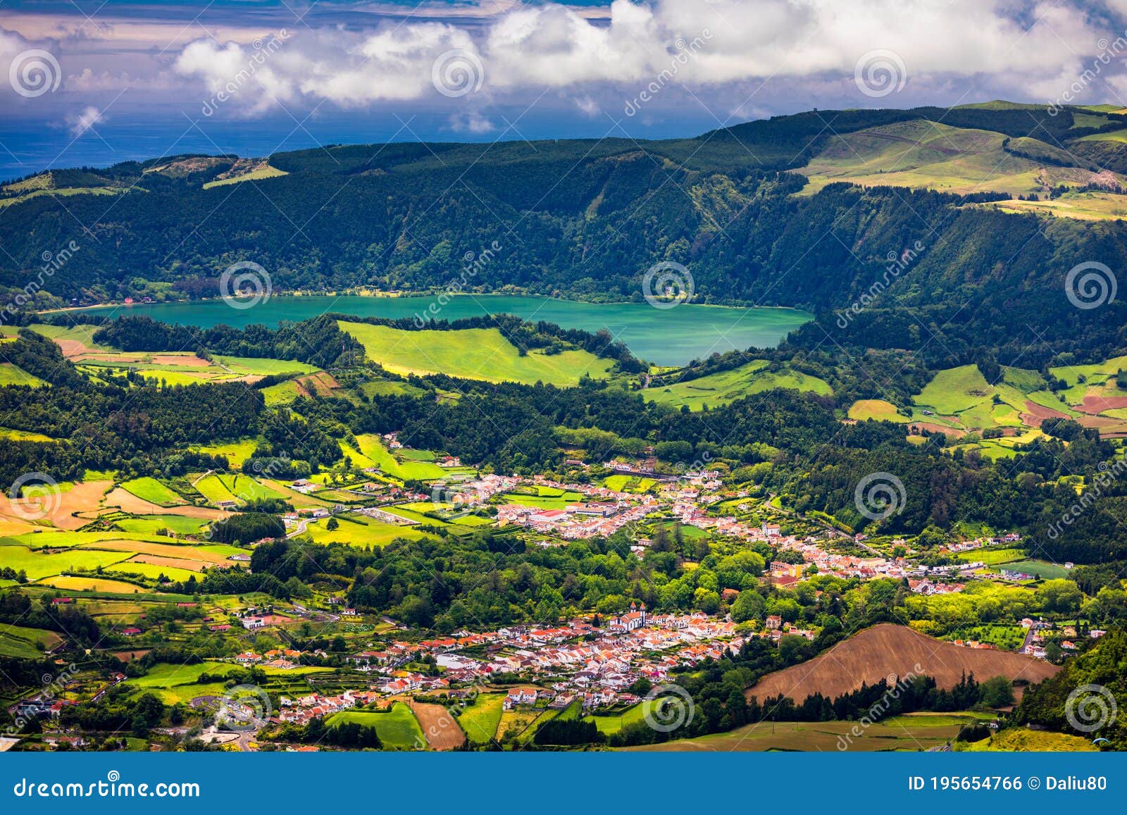 landscape view in salto do cavalo (horse jump) with the lagoon of furnas in the background, sÃÂ£o miguel island, azores, portugal.