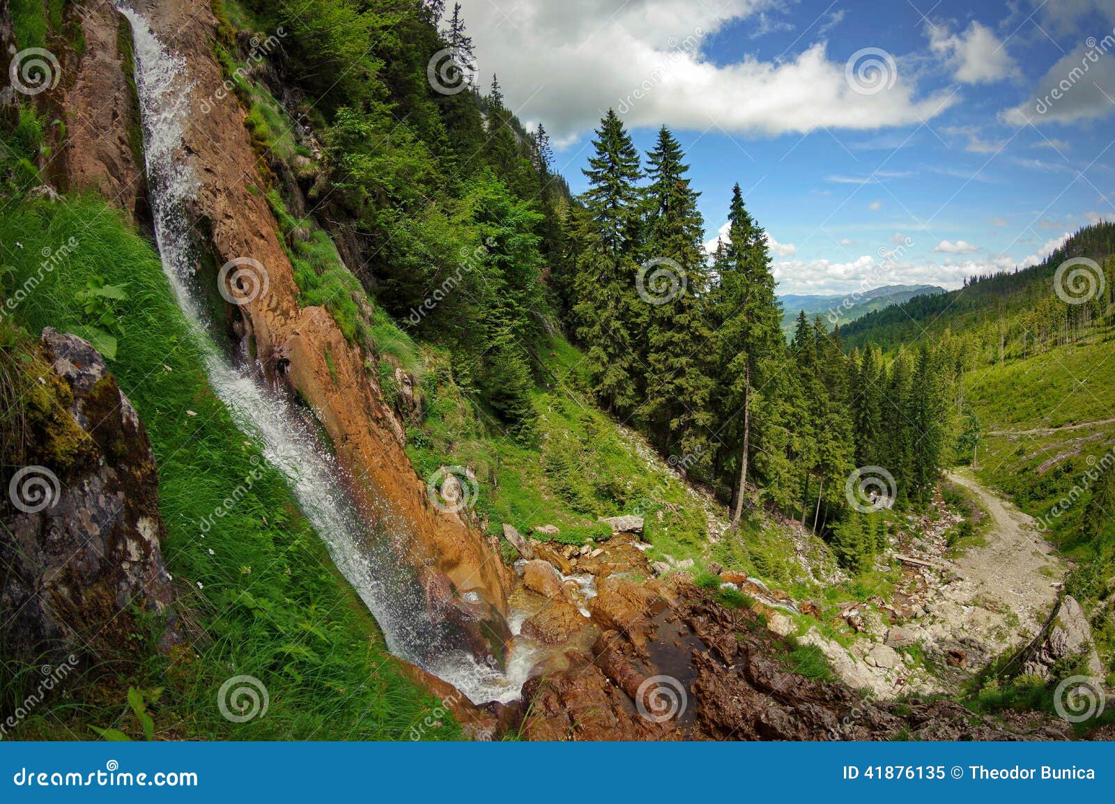 summer landscape with cascada cailor (horses waterfall) in rodnei mountains, landmark attraction in romania