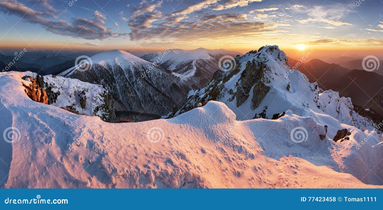 landscape at winter in sunset moutain, slovakia