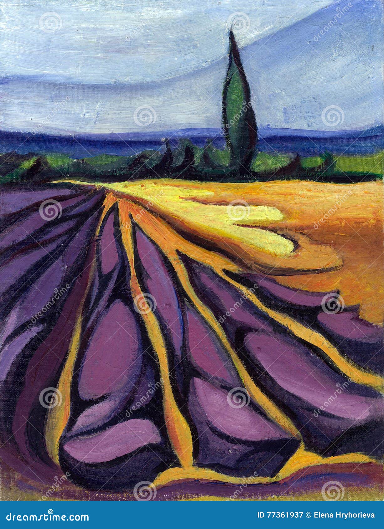 Super Landschap Gebied Van Lavendel In De Provence Het Schilderen Stock FX-94