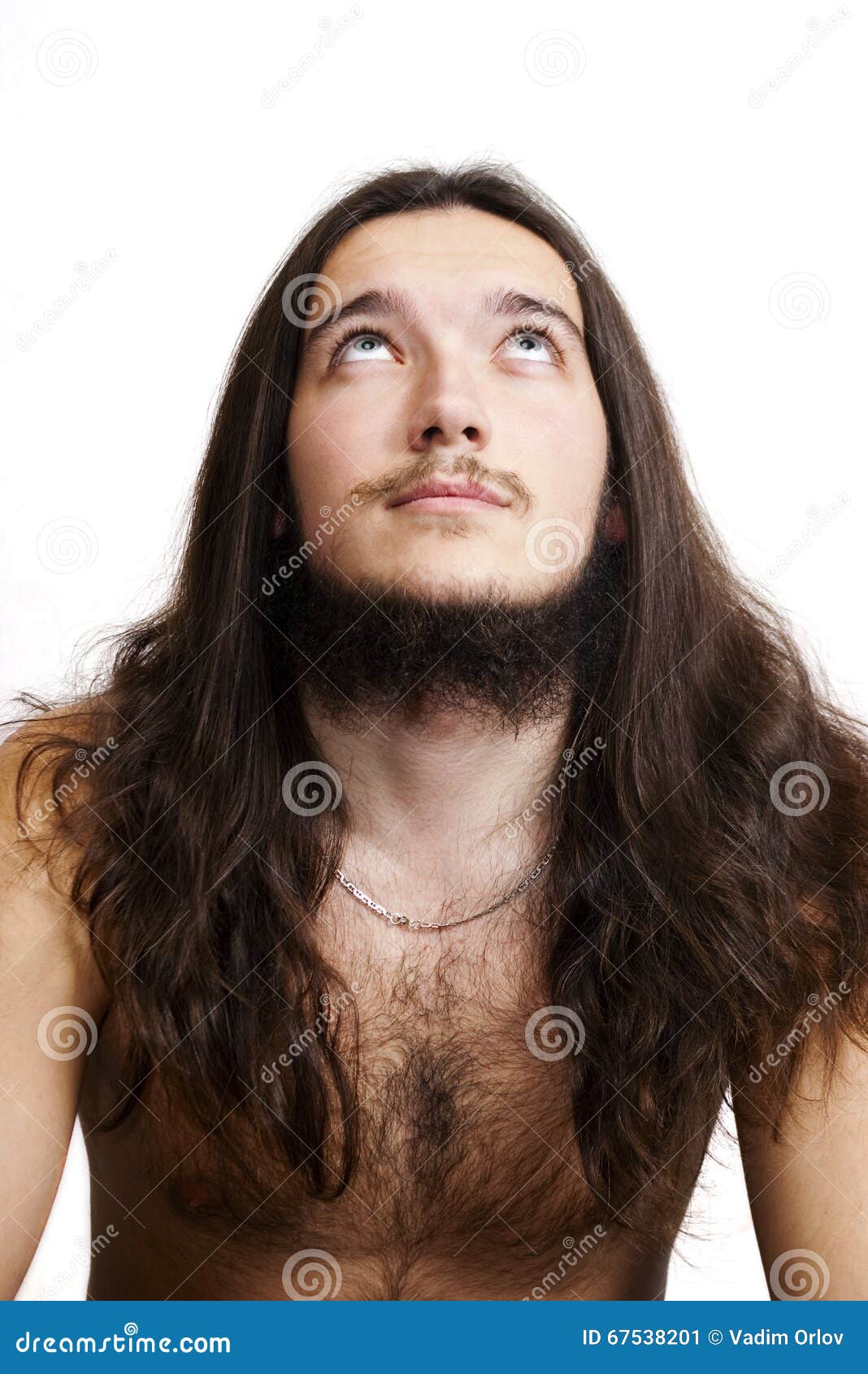 Langhaariger Bartiger Mann Der Oben Schaut Stockbild Bild Von Bartiger Mann