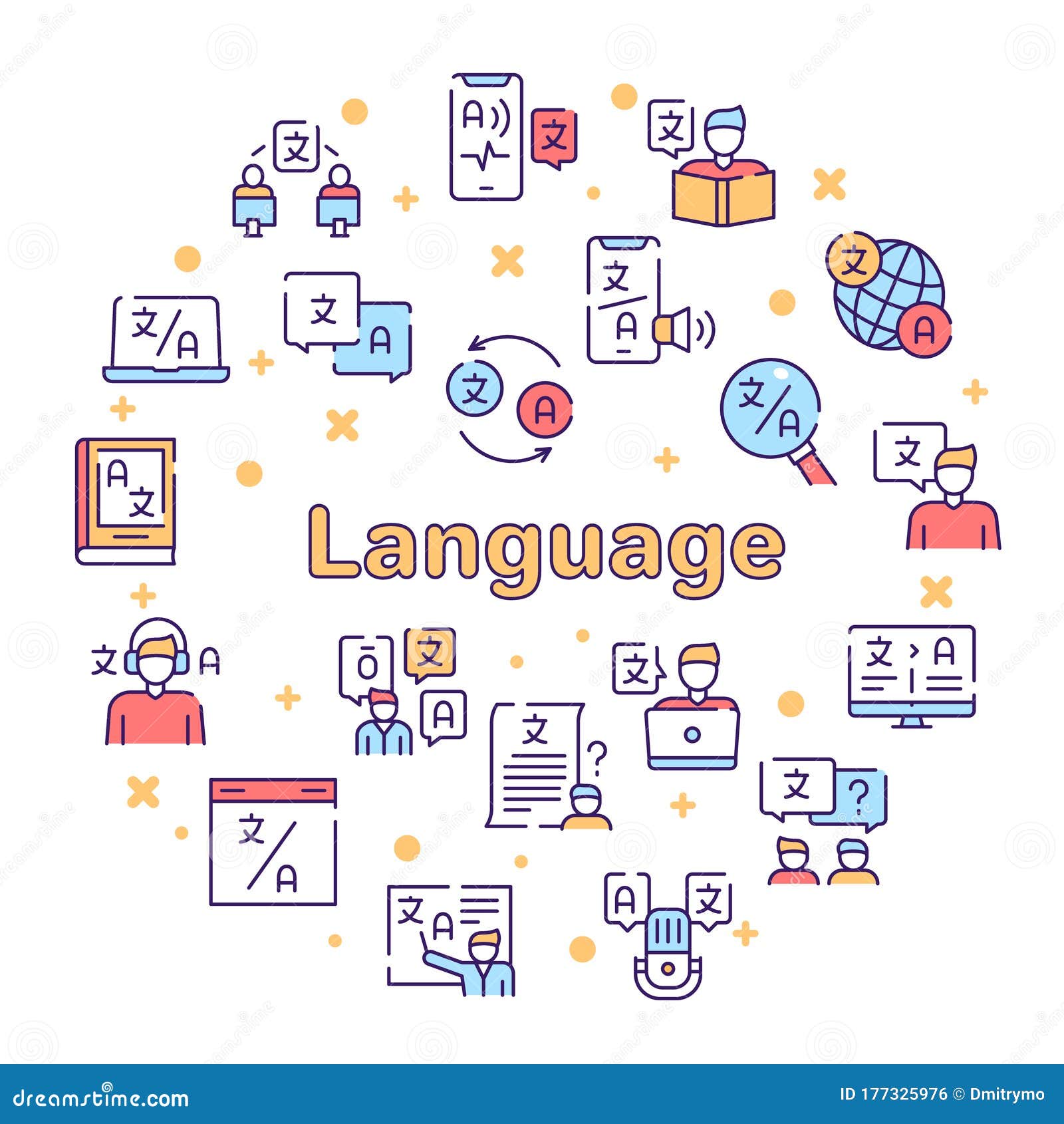 Language Learning Outline Icons Set Stock Vector - Illustration of design,  school: 177325976