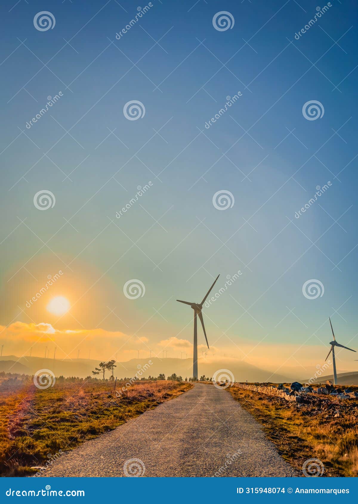lansdcape with wind turbines. renewable energy on the middle of serra da freita arouca geopark, in center of portugal