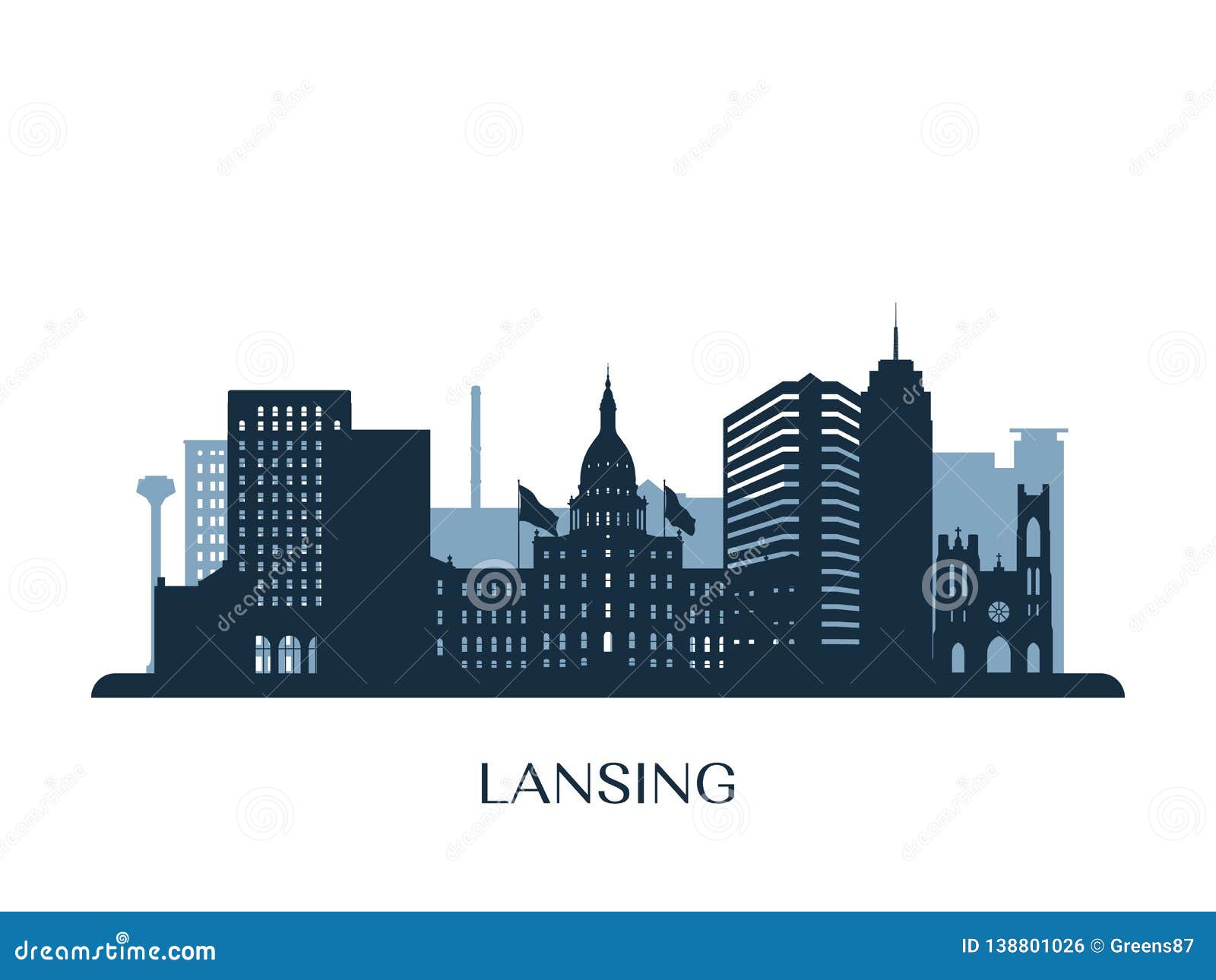 lansing skyline, monochrome silhouette.