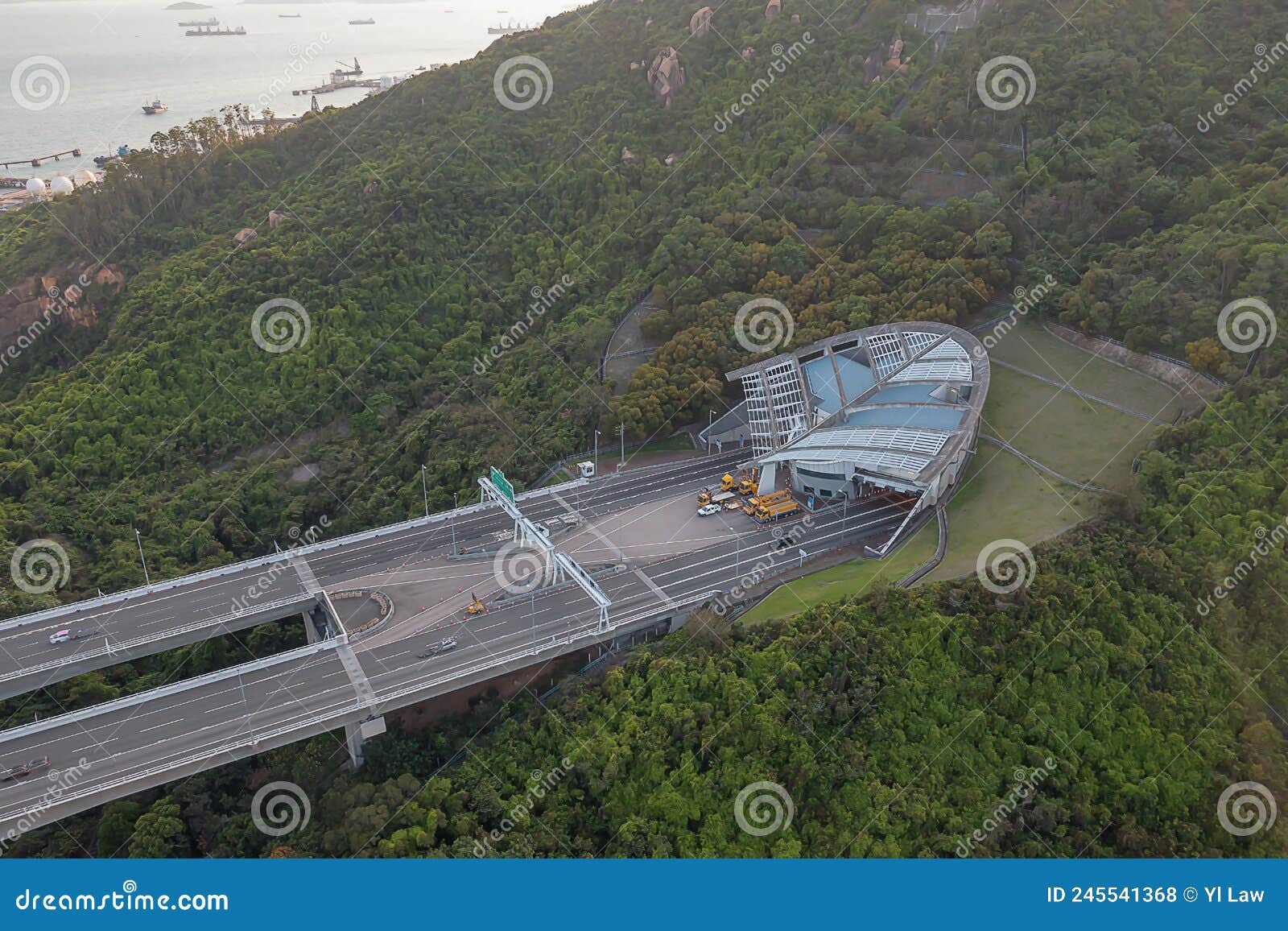 Lantau Link Highway Tunnel Exit from Mountain, Aerial View of