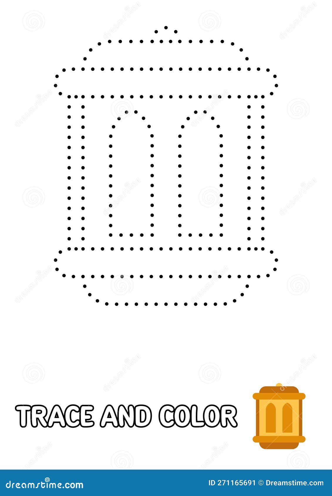 Lantern Coin Tracing and Coloring Worksheet for Kids Stock Vector