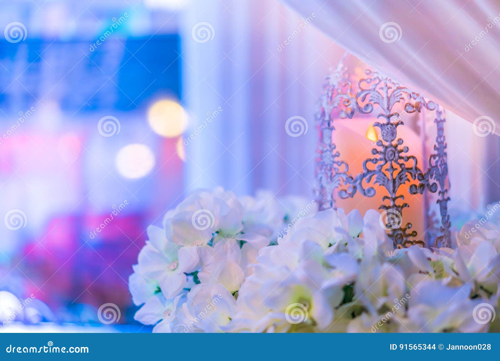 Lanterns with Candle in Wedding Stage Decoration . Stock Photo Image
