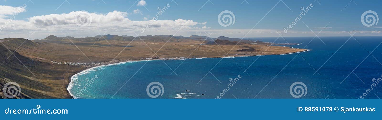 lanzarote landscape ocean panorama, la caleta de famara spain