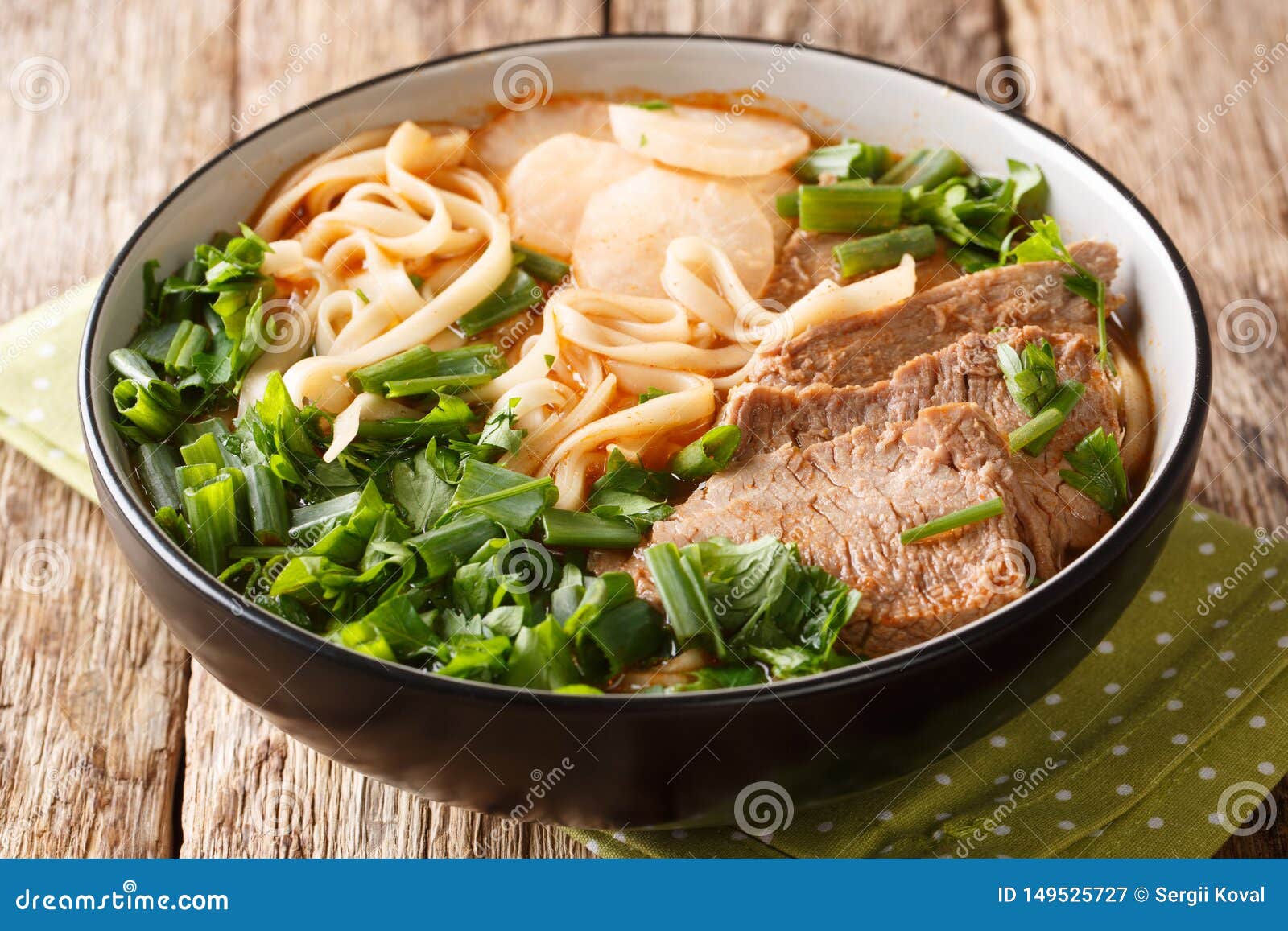 Lanzhou Beef Noodle Soup Is A Type Of Chinese Ramen Noodle Soup With Beef Slices Served On The Top Closeup In A Bowl. Horizontal Stock Image - Image Of Chinese, Braised: 149525727