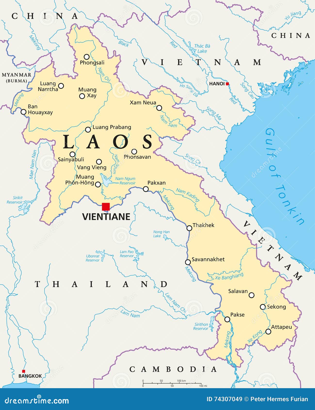 Laos Political Map Stock Vector Illustration Of Asia 74307049
