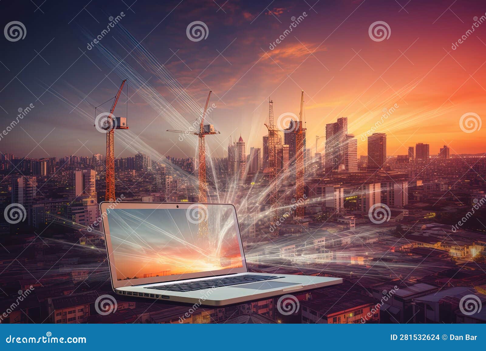 A Laptop Amidst A Construction Site Symbolizes The Foundation 