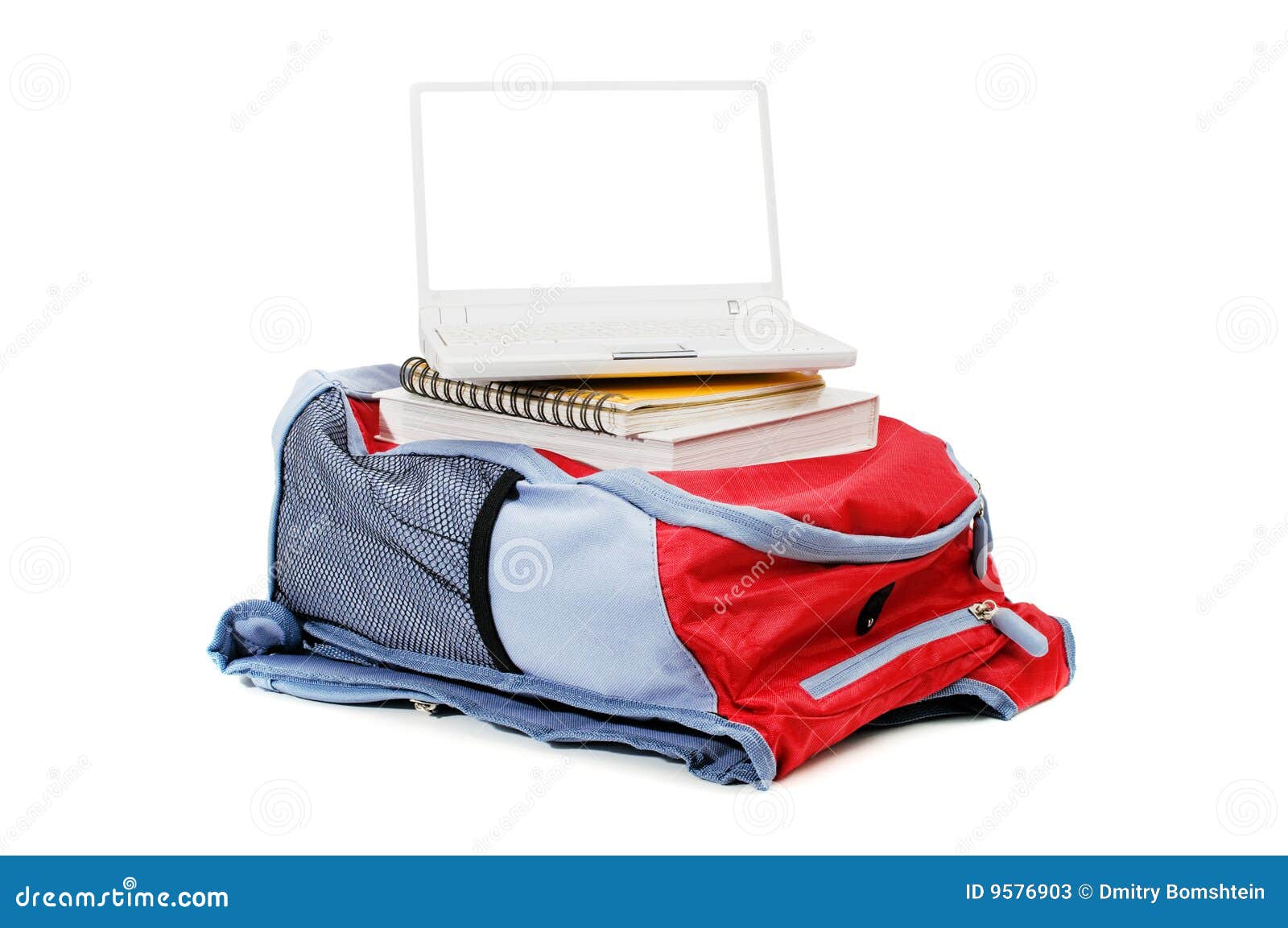 Laptop and backpack stock image. Image of isolated, school 9576903