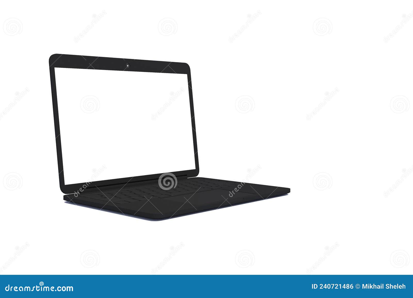 The Laptop is Black with a White Screen on a White Background Stock