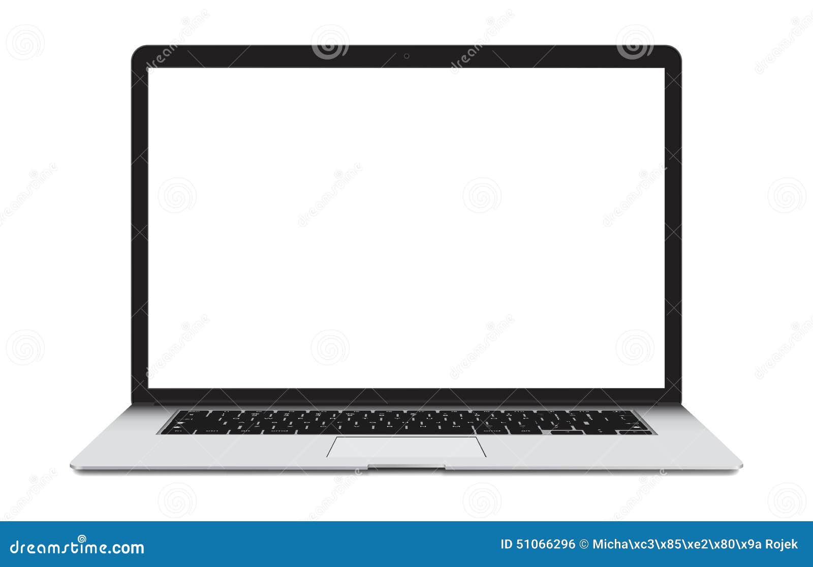 laptop with blank screen  on white.