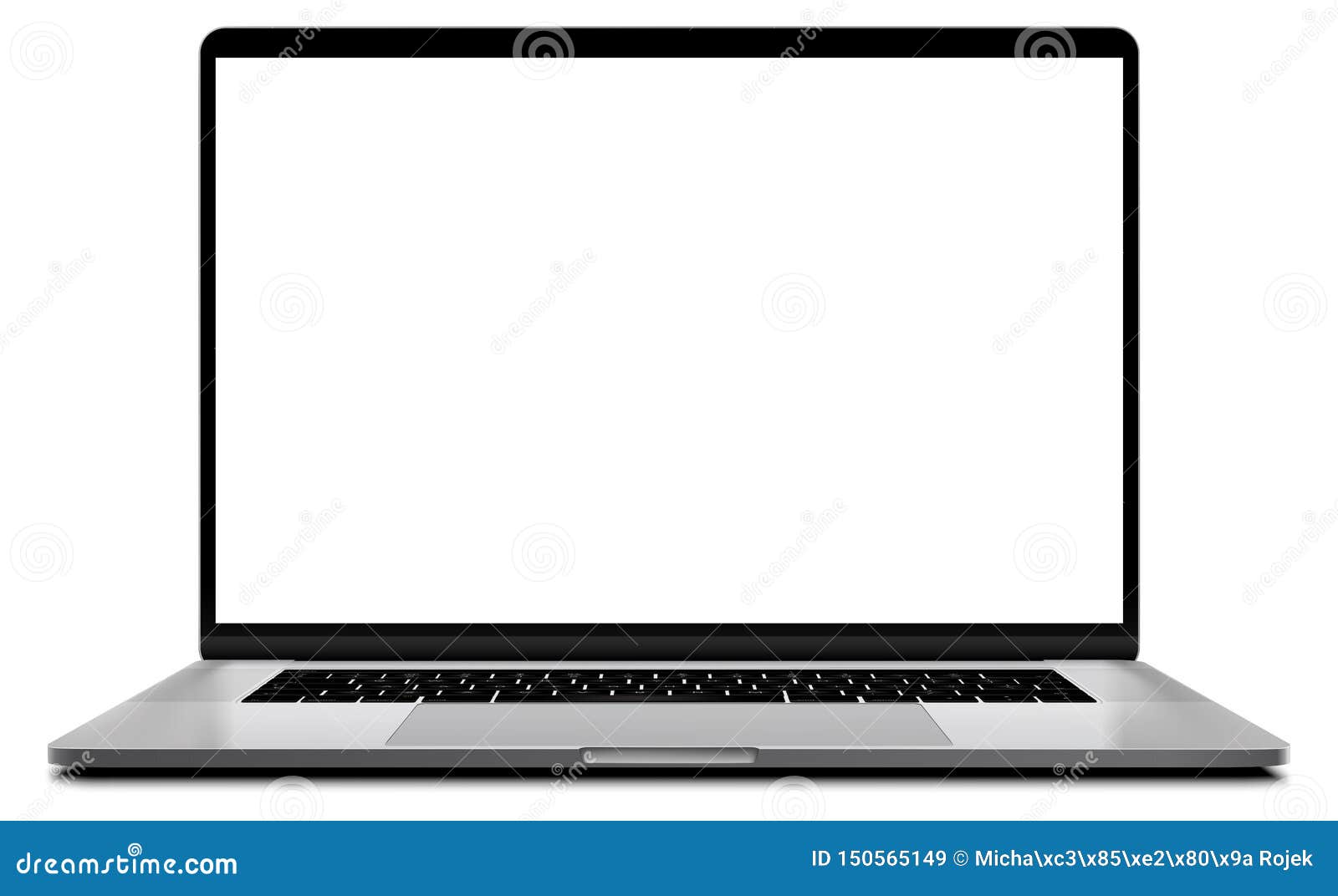 laptop with blank screen silver color  on transparent white background - super high detailed