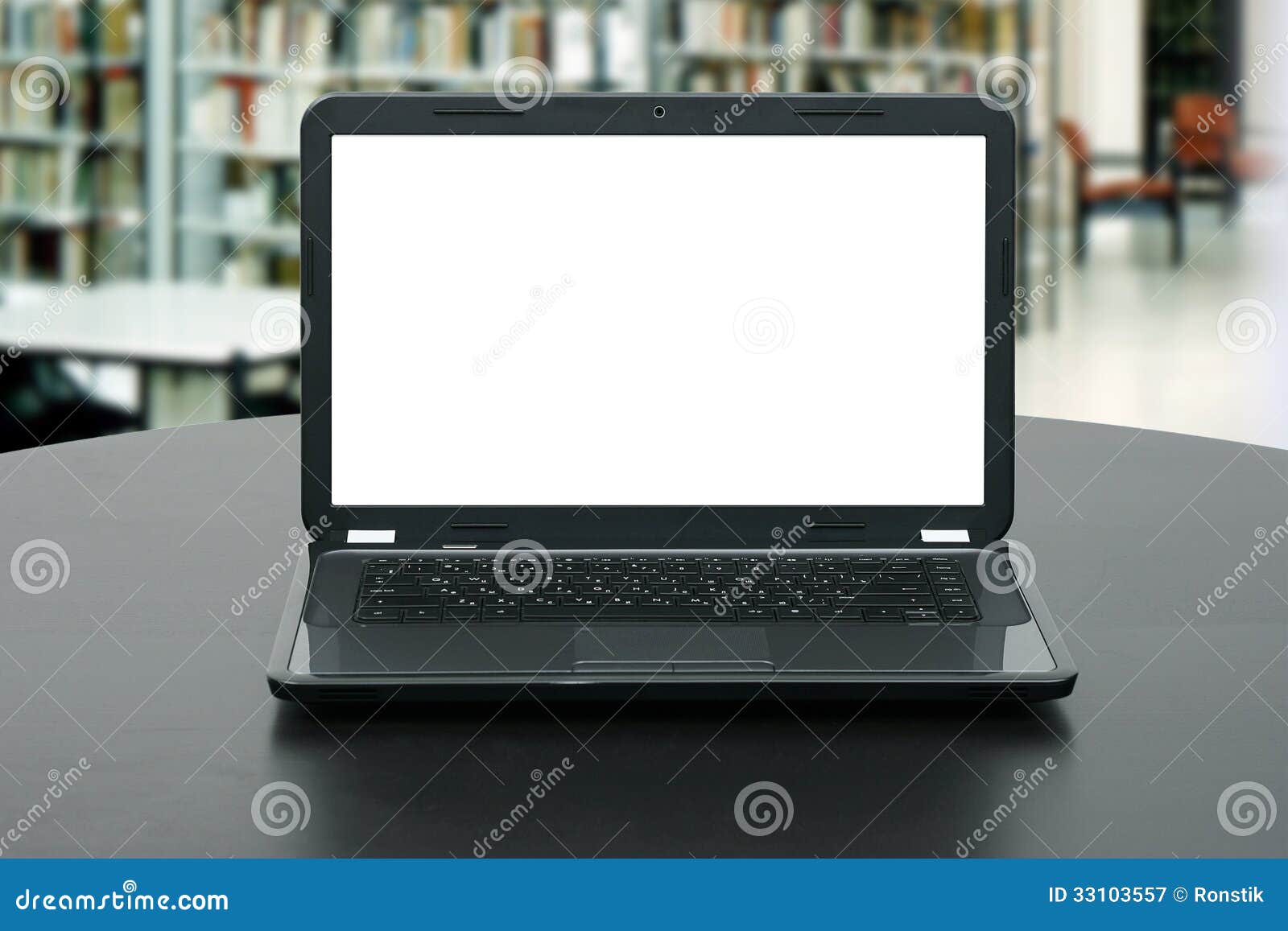 Laptop With Blank Screen On The Table In Library Stock Image Image Of