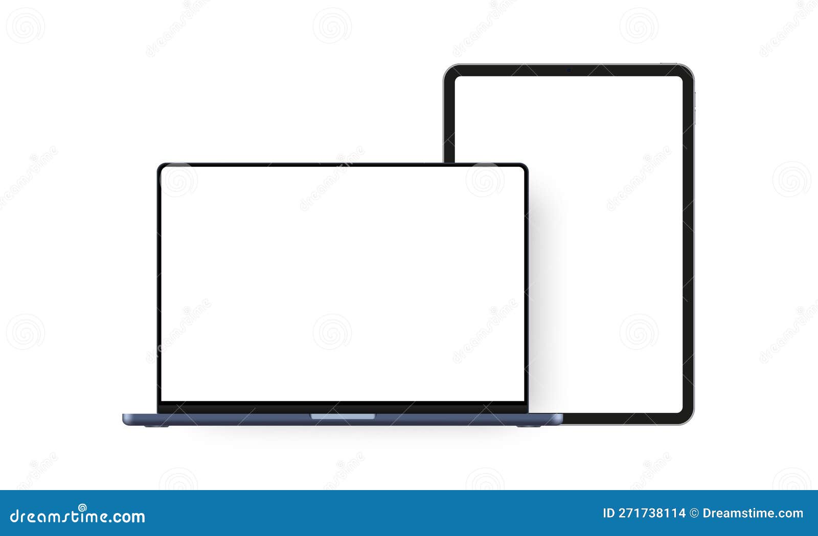 Laptop Blue Mockup, Tablet Computer with Blank Screens Stock Vector