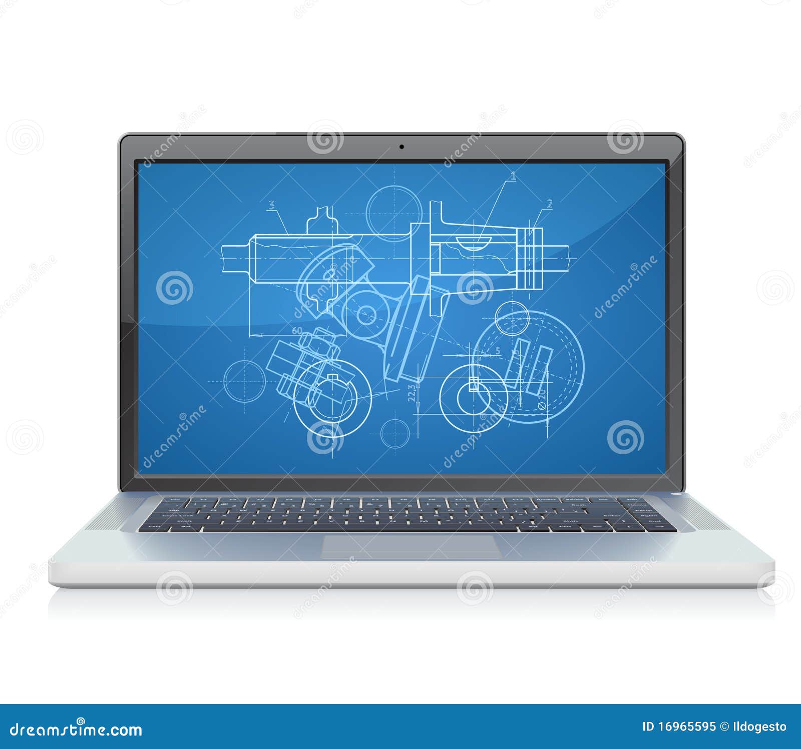 Laptop with blueprint stock vector. Illustration of isolated 16965595