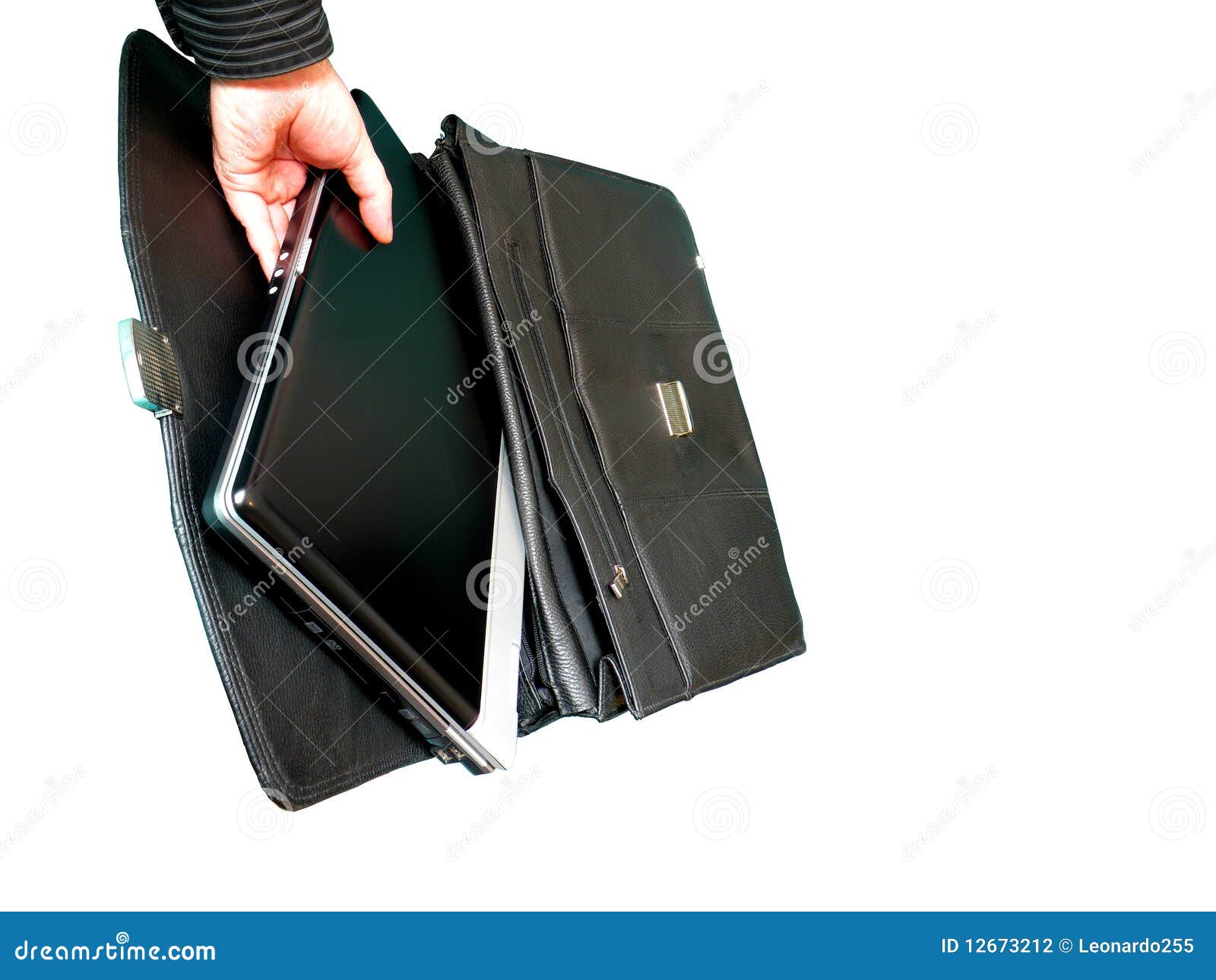 Laptop in briefcase stock photo. Image of white, black 12673212
