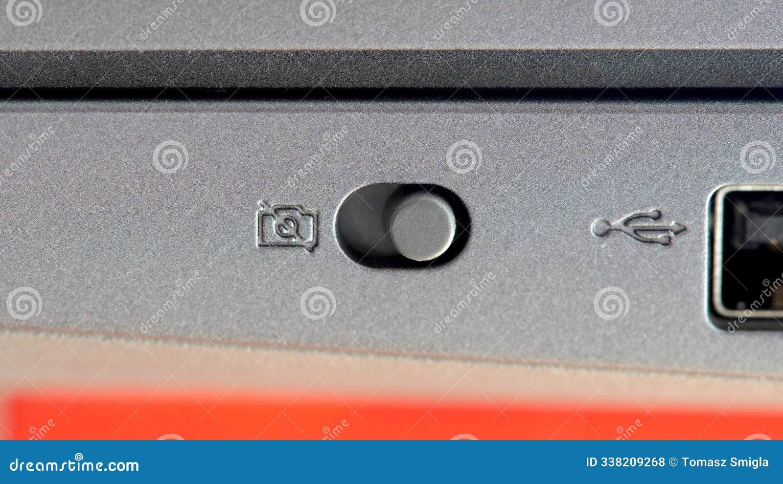 laptop camera privacy switch in an on position, webcam hardware switch control for disabling the web cam access on the computer,