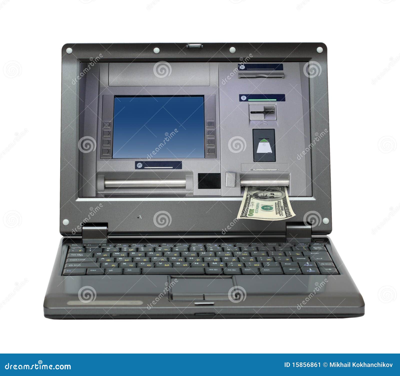 Laptop with Cash Dispense on Screen Stock Image Image of card